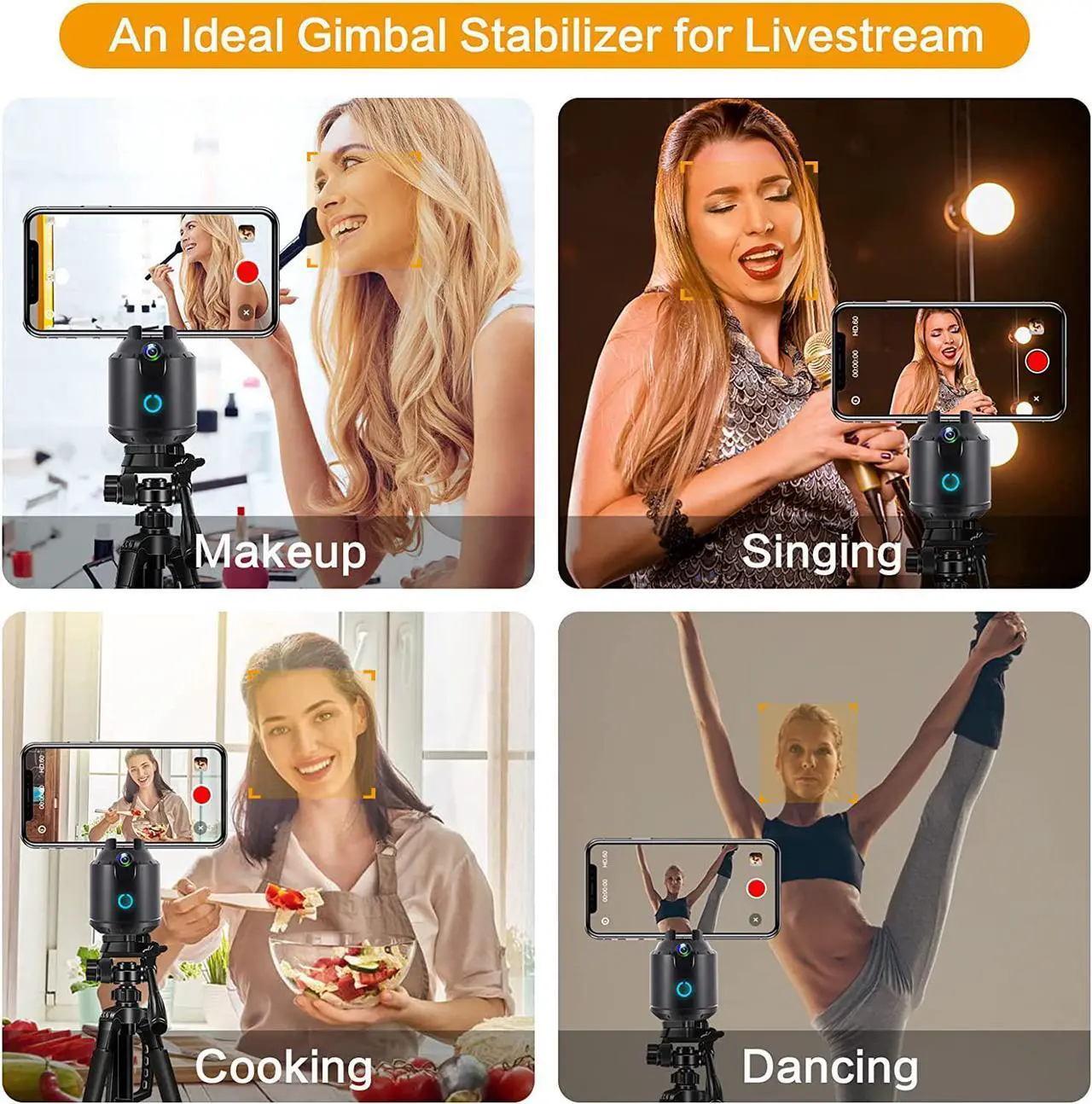 Alt view image 6 of 6 - Smart Motion Tracking Phone Holder, Auto Face Tracking Tripod 360° Rotation, Snapshot Shelfystand, No App Required Moving Tripod for Video Recording, Live Vlog, TIK Tok