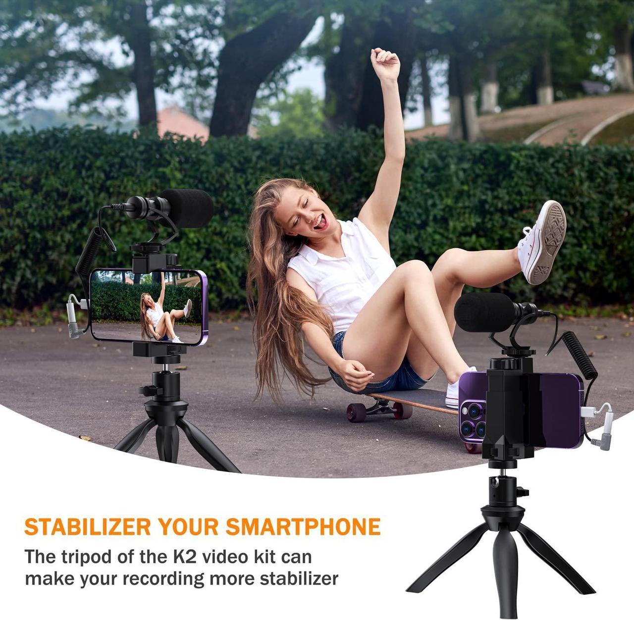 Alt view image 2 of 6 - Comica CVM-VM10-K2 Smartphone Microphone with Tripod, Shotgun Video Mic for iPhone and Android Phone, Vlogging Kit for Youtube Recording Facebook Live, 3.5 mm TRRS