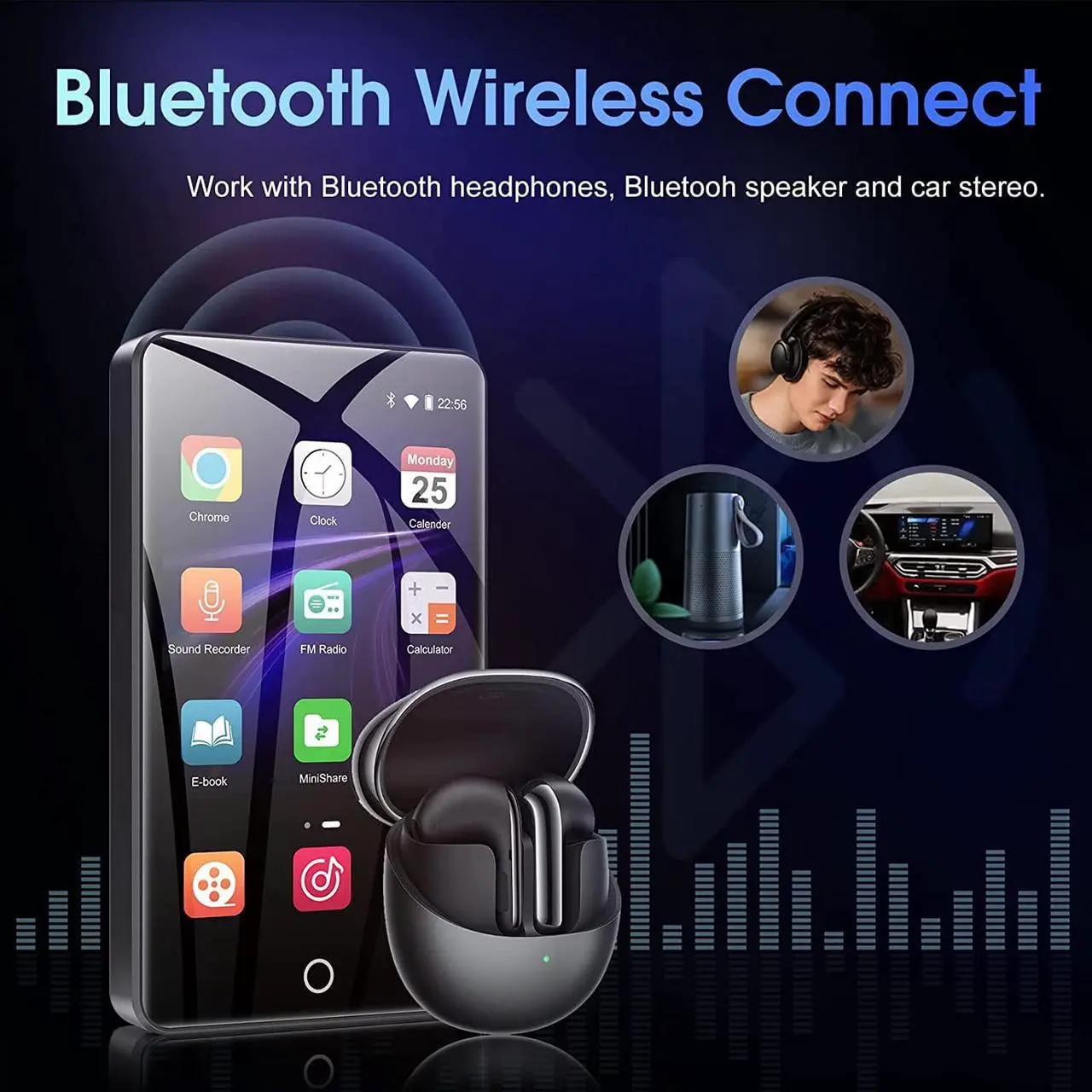 Alt view image 4 of 7 - Mp3 Player with Bluetooth and WiFi, Oilsky 3.5IN 1080P Full Touch Screen MP4 with Speaker, Portable Digital HiFi Sound Audio Player with FM Radio, Recording, E-Book, Browser, Max Support 512GB TF Card