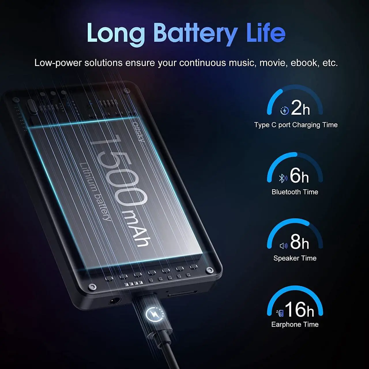 Alt view image 6 of 7 - Mp3 Player with Bluetooth and WiFi, Oilsky 3.5IN 1080P Full Touch Screen MP4 with Speaker, Portable Digital HiFi Sound Audio Player with FM Radio, Recording, E-Book, Browser, Max Support 512GB TF Card