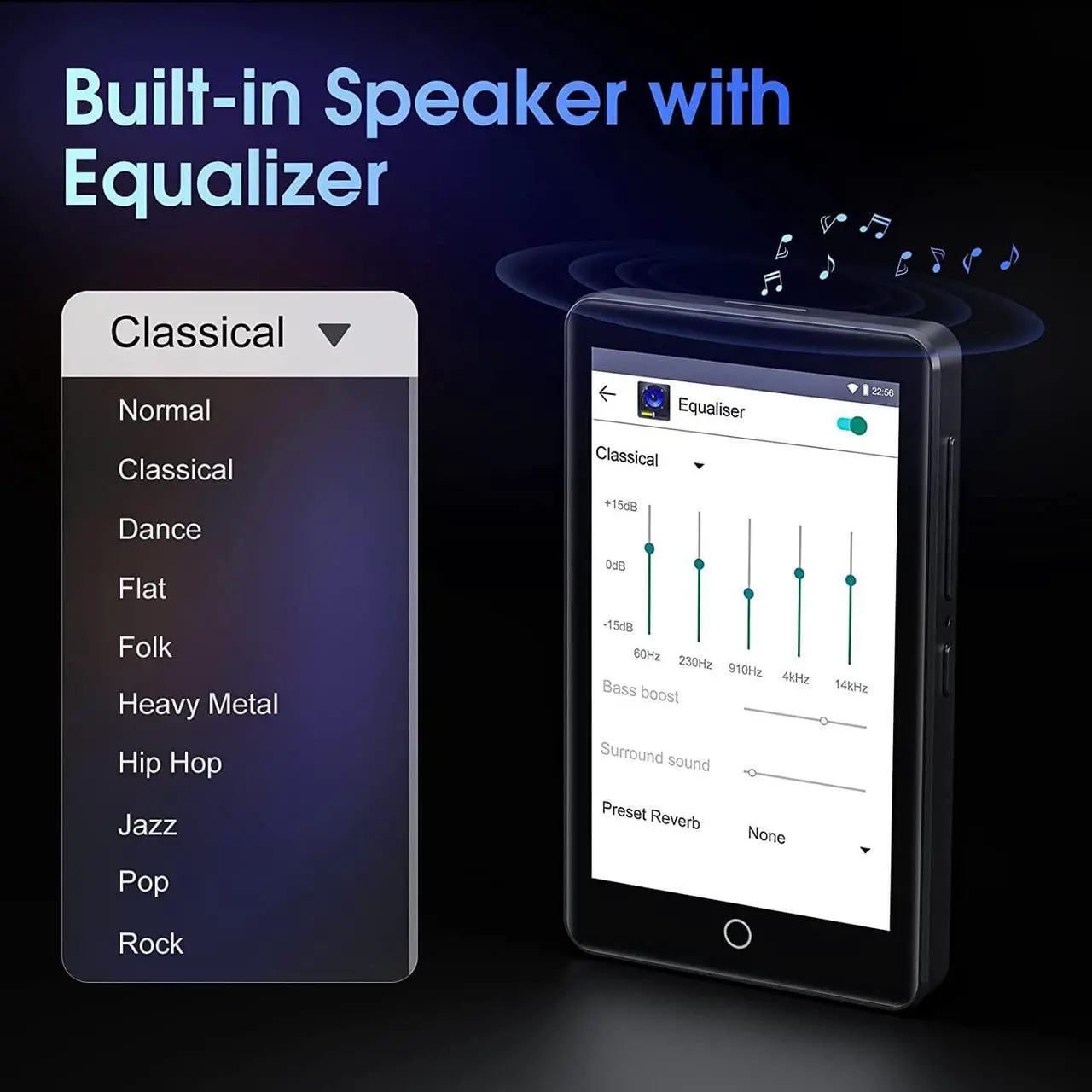Alt view image 7 of 7 - Mp3 Player with Bluetooth and WiFi, Oilsky 3.5IN 1080P Full Touch Screen MP4 with Speaker, Portable Digital HiFi Sound Audio Player with FM Radio, Recording, E-Book, Browser, Max Support 512GB TF Card
