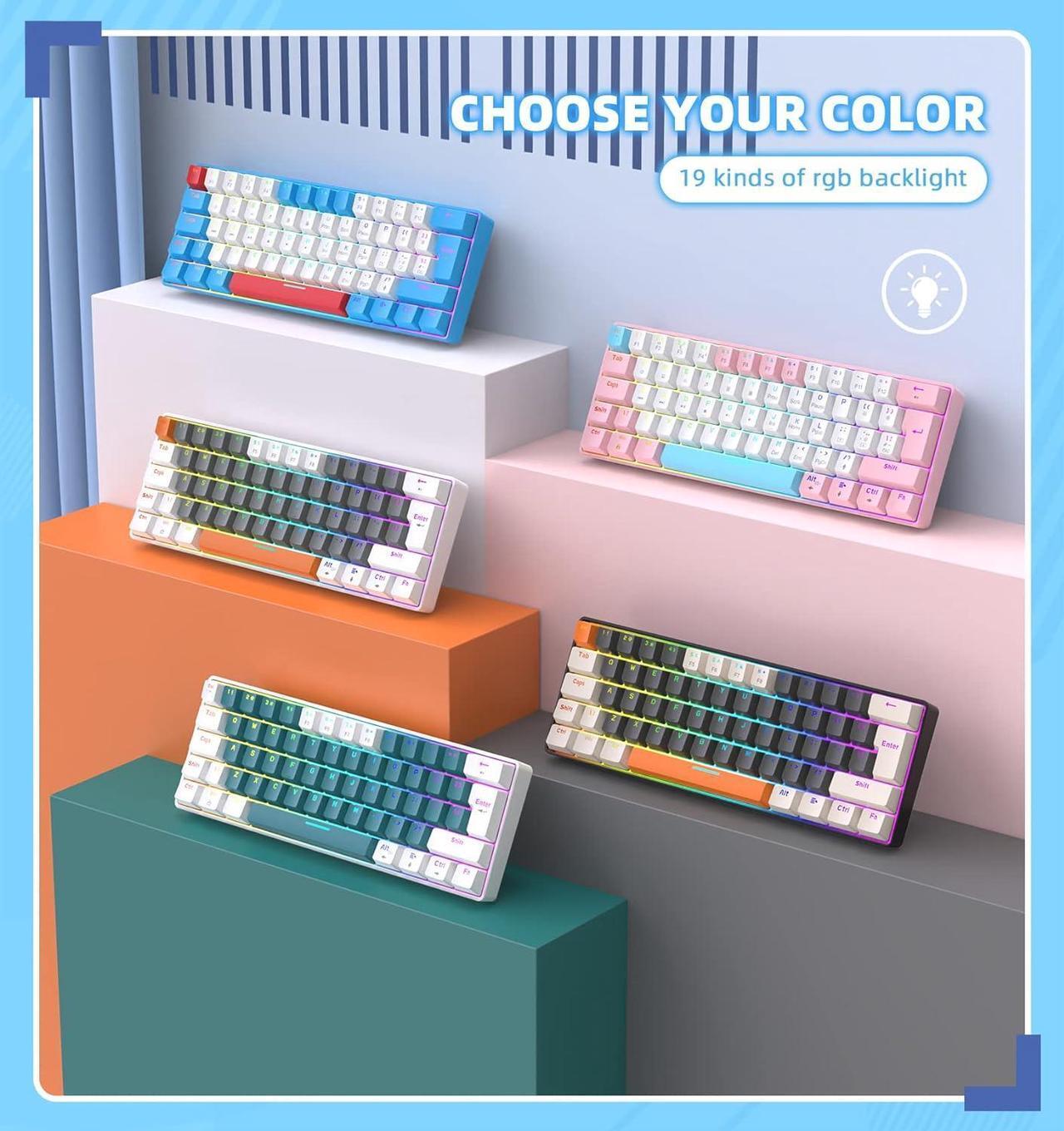 Alt view image 5 of 7 - LexonElec T60PRO 60% Mechanical Keyboard and Mouse Combo+Coiled USB C Cable, Compact RGB LED Backlit Keyboard, Linear Red Switch, 6400 DPI Programmable RGB Mouse for PC Mac Gamer(Blue&White)