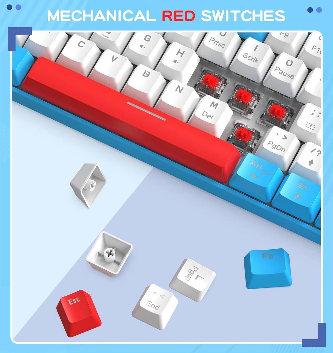 Alt view image 3 of 7 - LexonElec T60PRO 60% Mechanical Keyboard and Mouse Combo+Coiled USB C Cable, Compact RGB LED Backlit Keyboard, Linear Red Switch, 6400 DPI Programmable RGB Mouse for PC Mac Gamer(Blue&White)