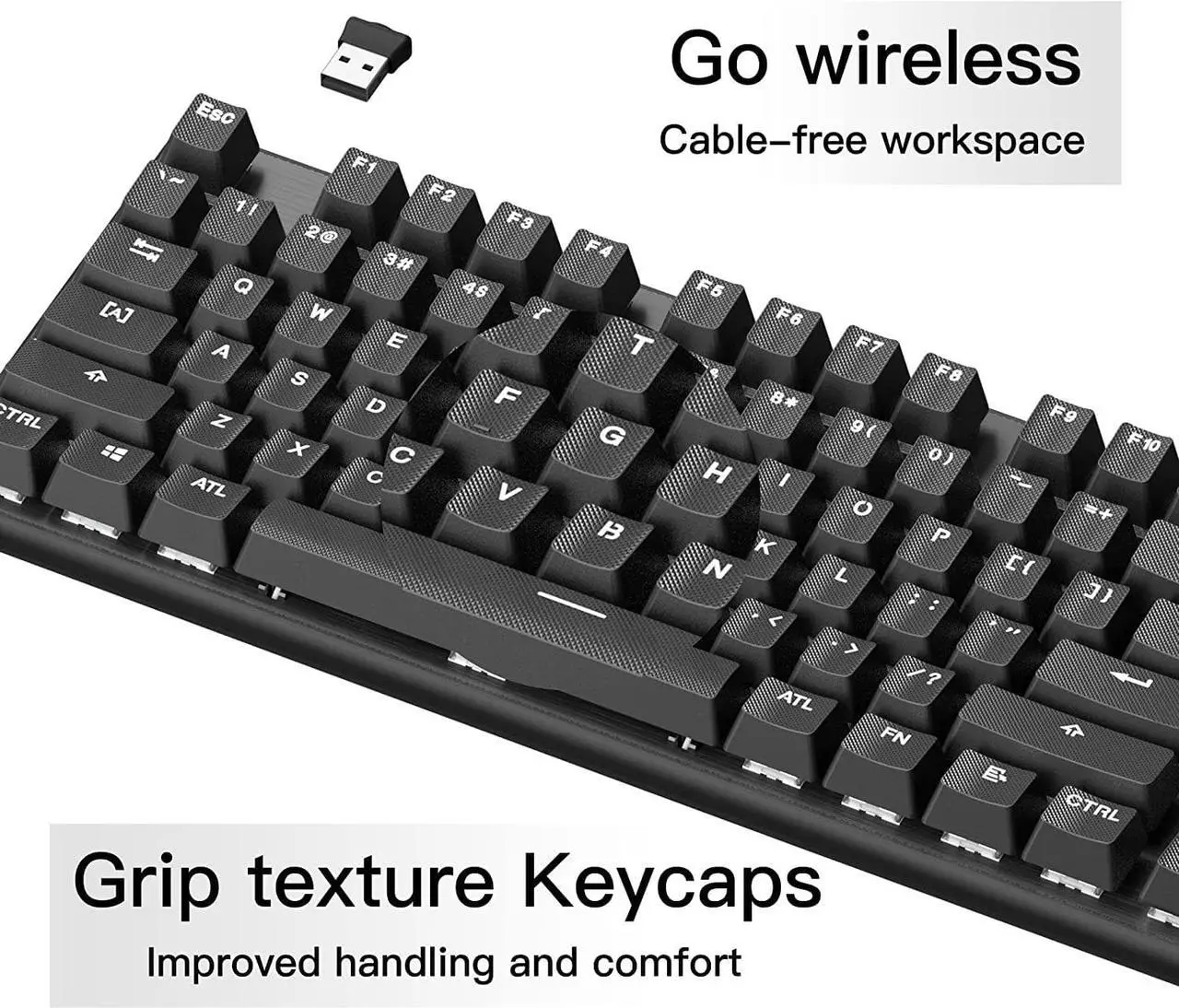 Alt view image 5 of 7 - Hexgears G5 2.4G Wireless Mechanical Keyboard 104 Key, Wireless and Type-C Wired Connection, 100% Full-Size, Blue LED Backlit, Windows and Mac OS Compatible Black Keyboard Kailh Box White Switches