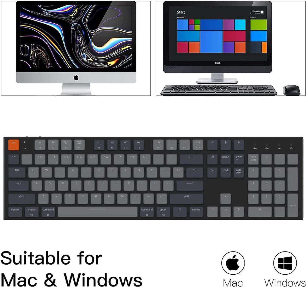 Alt view image 3 of 7 - Keychron K5 Hot-swappable Wireless Bluetooth/USB Wired Gaming Mechanical Keyboard, Ultra-Slim Full Size Layout 104 Keys White Backlight for Mac Windows, Low Profile Gateron Red Switch