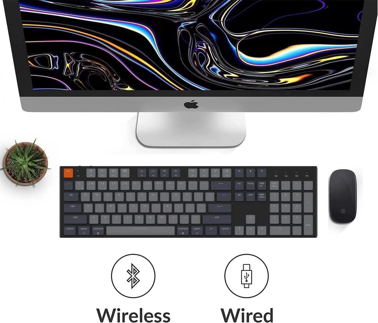 Alt view image 2 of 7 - Keychron K5 Hot-swappable Wireless Bluetooth/USB Wired Gaming Mechanical Keyboard, Ultra-Slim Full Size Layout 104 Keys White Backlight for Mac Windows, Low Profile Gateron Red Switch