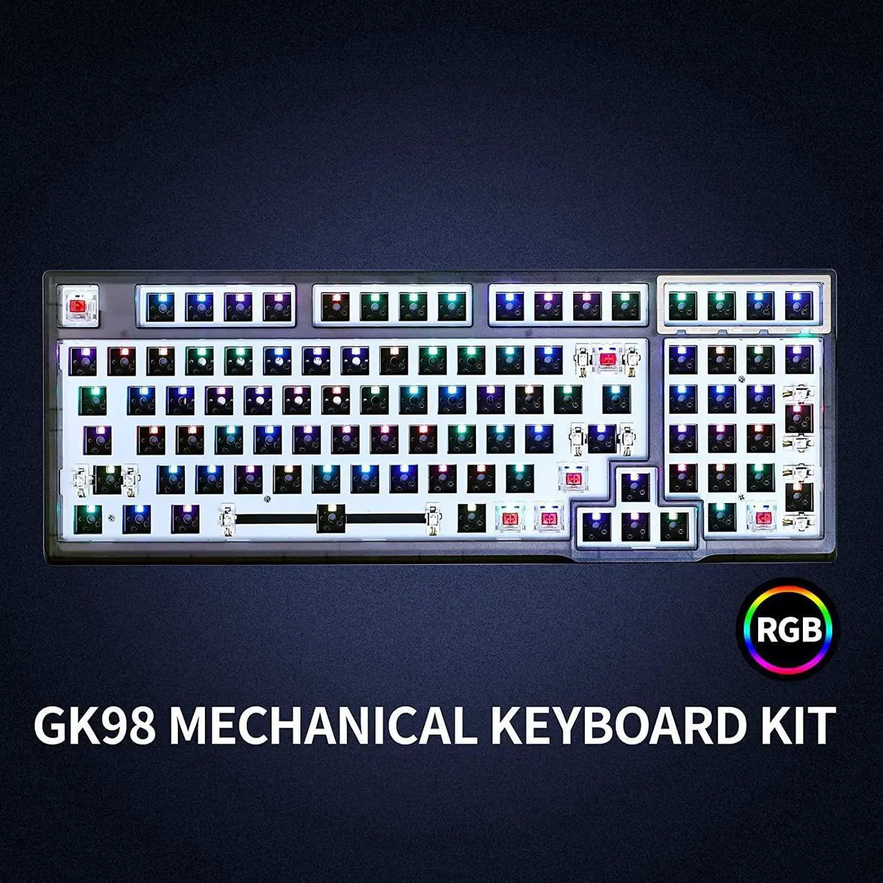 Alt view image 3 of 7 - Gk98 RGB Mechanical Keyboard DIY Kit Hot-Swappable Three-Mode Wired 2.4g BT5.0 Custom Keyboard Compatible with Akko, Cherry Mx, Gateron, Kailh Mechanical Axis (Transparent Black)