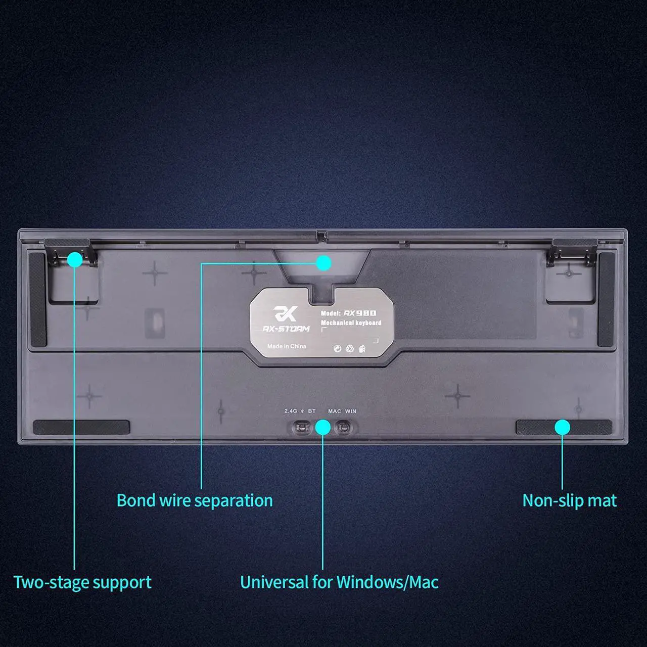 Alt view image 5 of 7 - Gk98 RGB Mechanical Keyboard DIY Kit Hot-Swappable Three-Mode Wired 2.4g BT5.0 Custom Keyboard Compatible with Akko, Cherry Mx, Gateron, Kailh Mechanical Axis (Transparent Black)