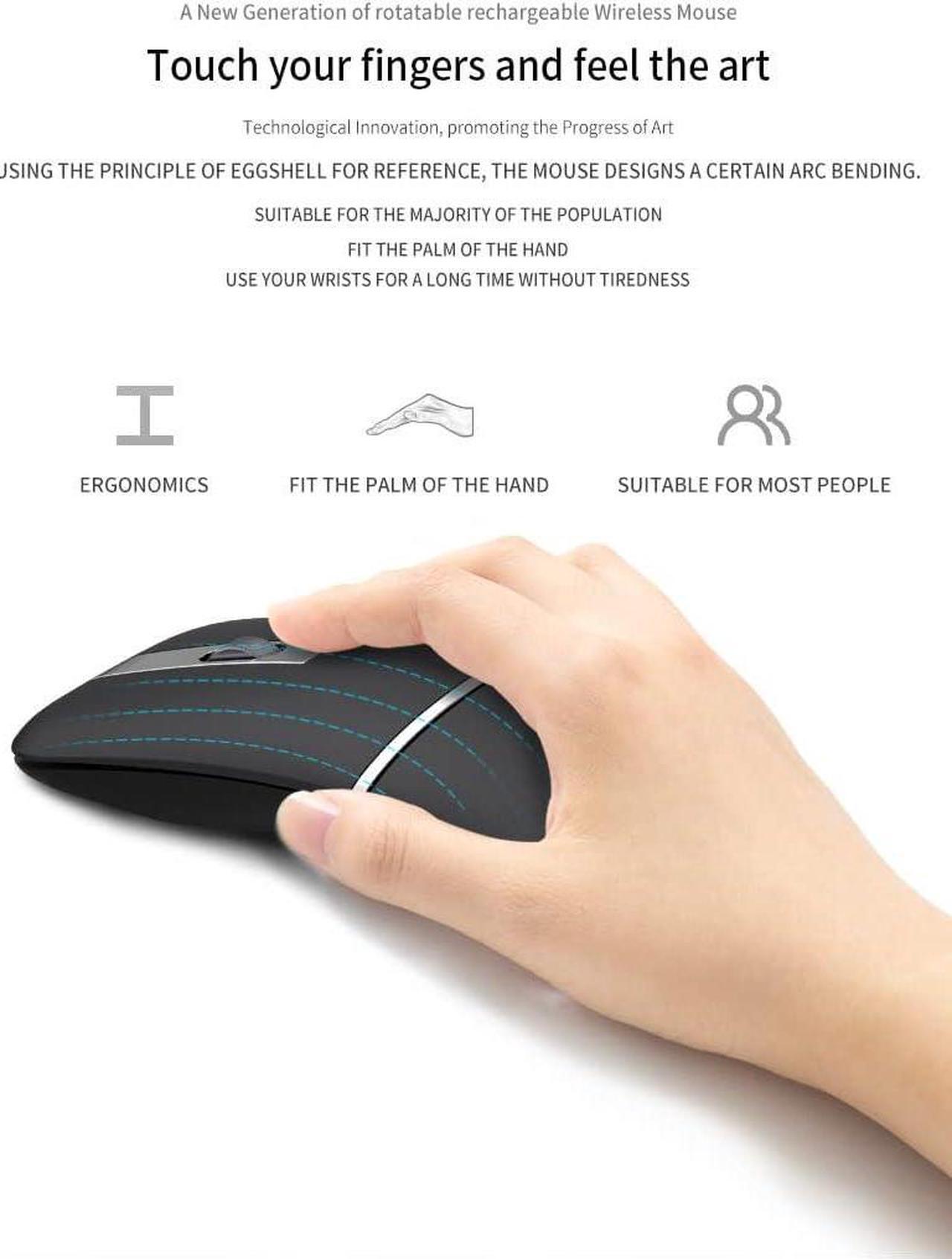 Alt view image 2 of 4 - Foldable Arc Wireless Mouse with USB Receiver, Bluetooth 2.4GHz Dual-Mode Rechargeable,180° Rotation, Silent Click, Portable Curved Computer Mouse for PC, Laptop, MacBook (Black)