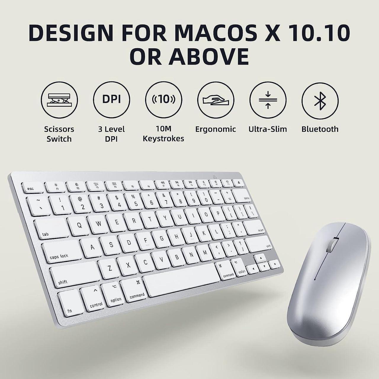 Alt view image 4 of 7 - Bluetooth Keyboard and Mouse Compatible with Mac, OMOTON Ultra-Slim Wireless Keyboard and Mouse Combo Compatiblei with MacOS, MacBook Pro/Air, iMac, Mac Mini, Laptop and PC (Silver)