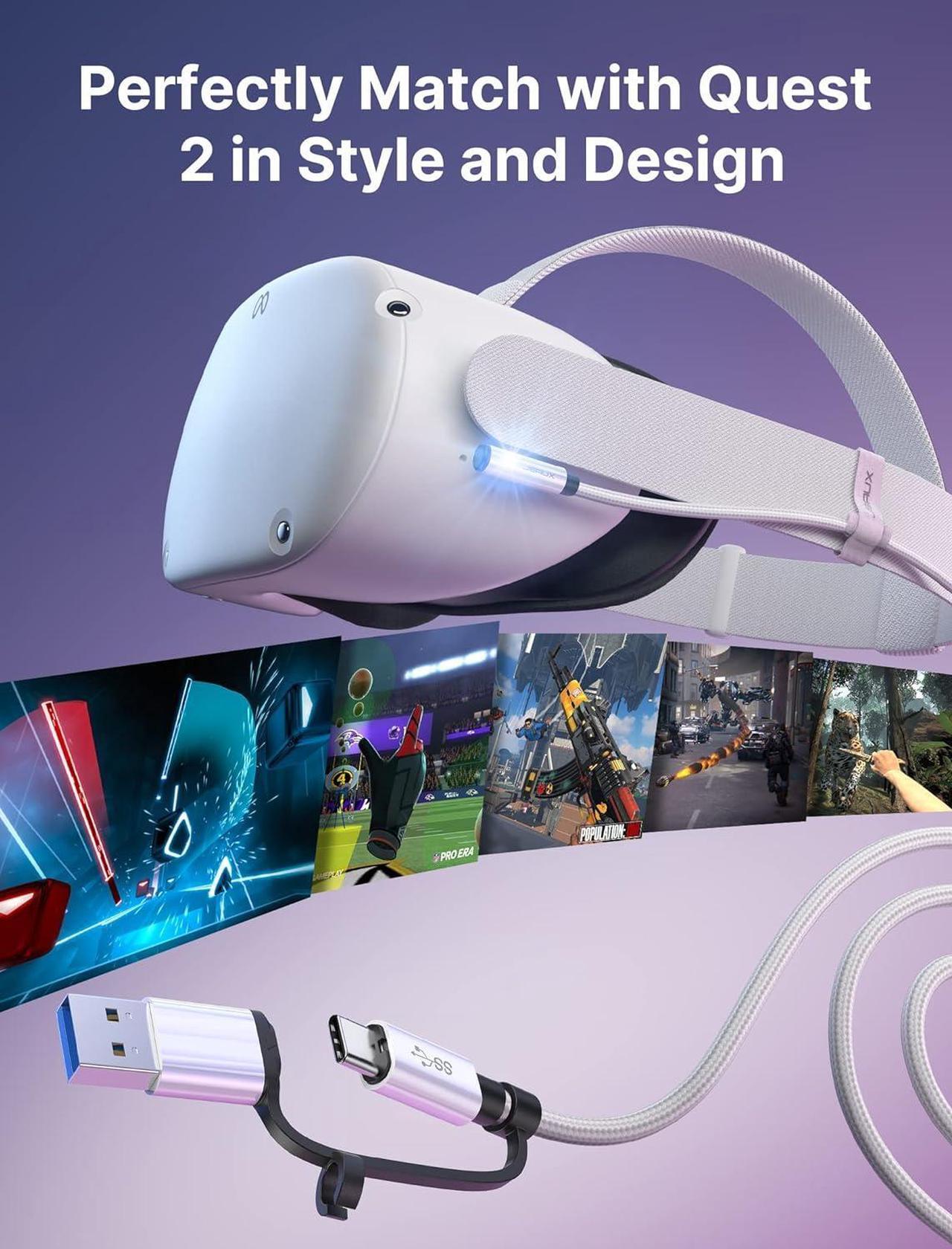 Alt view image 4 of 7 - 2-in-1 Link Cable 16 FT Compatible with Meta/Oculus Quest 3/2 Accessories and PC/Steam VR, USB 3.0 High Speed PC Data Transfer Adapter, Compatible with VR Headset, Gaming PC, Quest 3 & 2 & 1