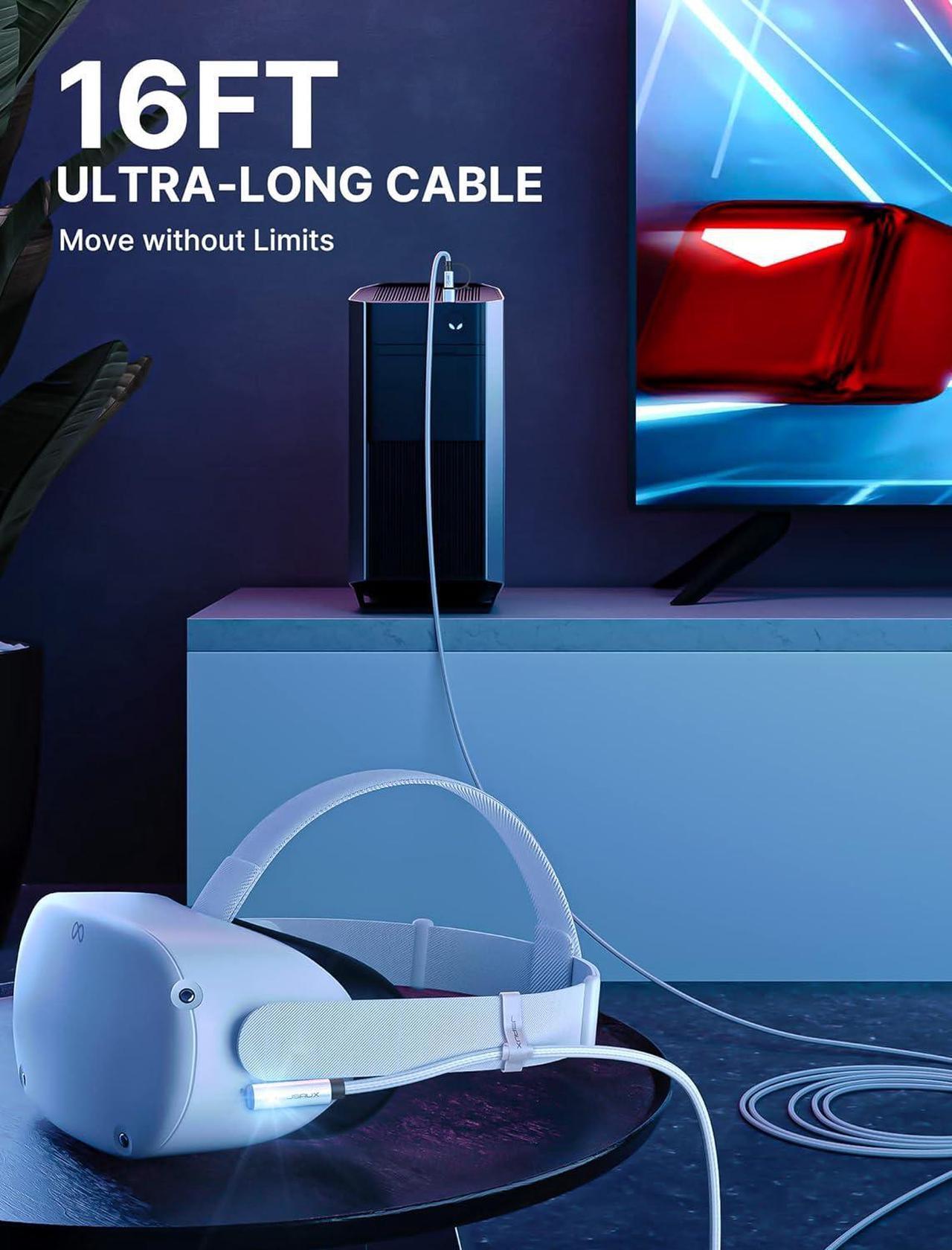 Alt view image 6 of 7 - 2-in-1 Link Cable 16 FT Compatible with Meta/Oculus Quest 3/2 Accessories and PC/Steam VR, USB 3.0 High Speed PC Data Transfer Adapter, Compatible with VR Headset, Gaming PC, Quest 3 & 2 & 1