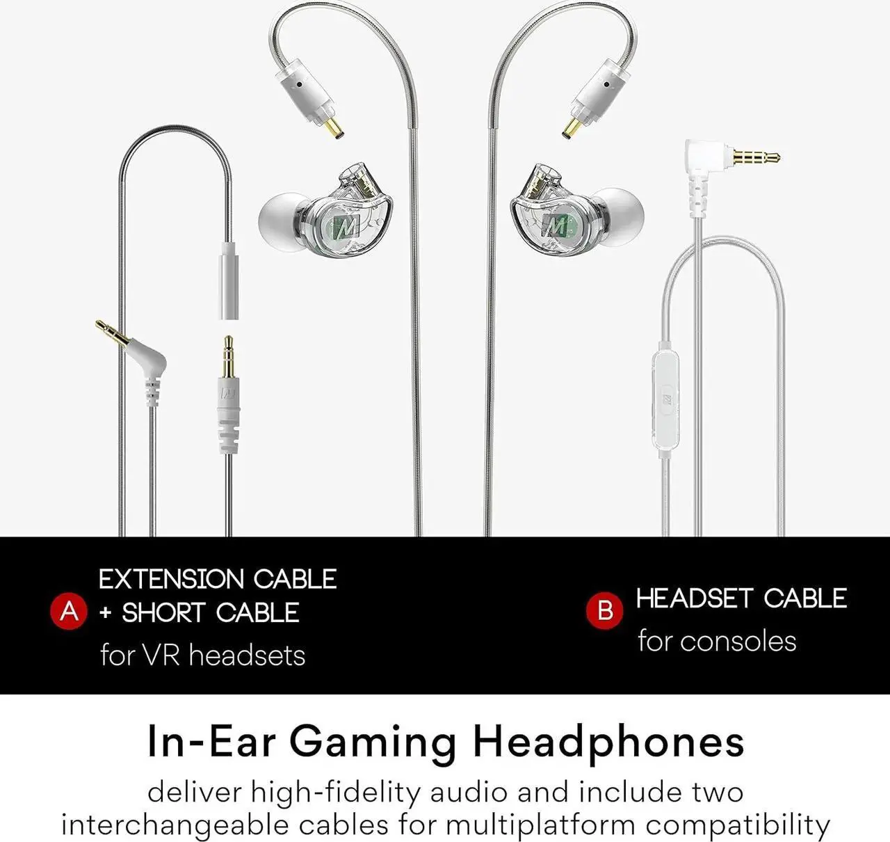 Alt view image 3 of 7 - MEE audio M6 VR Multiplatform in-Ear Earphones with Headset Microphone for PS5, Xbox, Nintendo Switch, PC; Also Includes Short Cable and mounting Bracket for Oculus Quest and Other VR Gaming Headsets