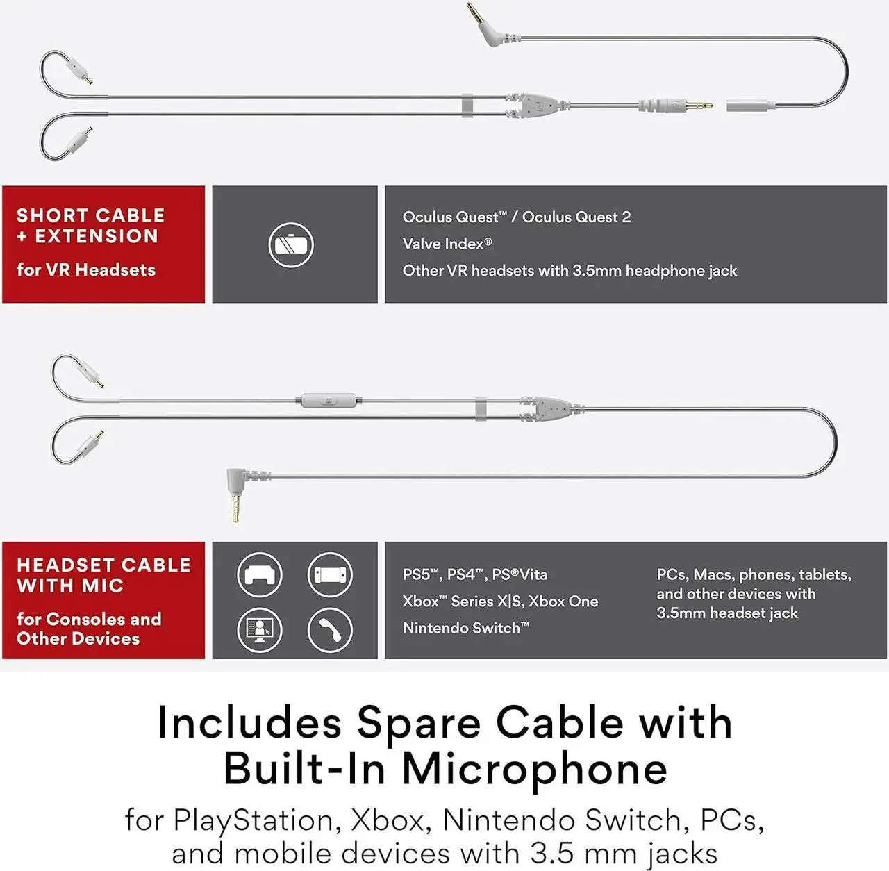 Alt view image 5 of 7 - MEE audio M6 VR Multiplatform in-Ear Earphones with Headset Microphone for PS5, Xbox, Nintendo Switch, PC; Also Includes Short Cable and mounting Bracket for Oculus Quest and Other VR Gaming Headsets
