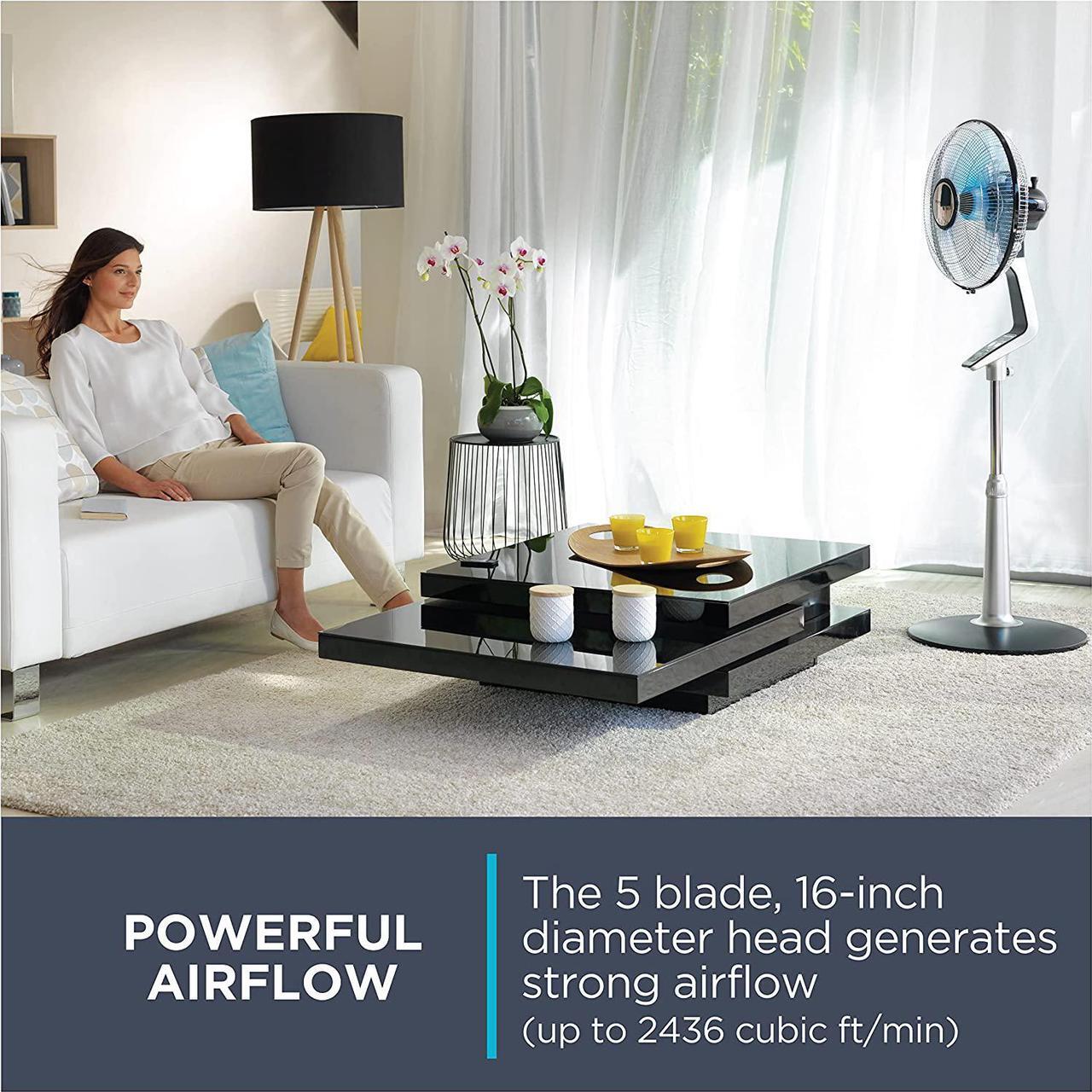Alt view image 3 of 7 - Rowenta Turbo Silence Standing Floor Fan with Remote 53 Inches Ultra Quiet Fan Oscillating, Portable, 5 Speeds, Indoor, Refresh Up to 23-Feet VU5670,Silver
