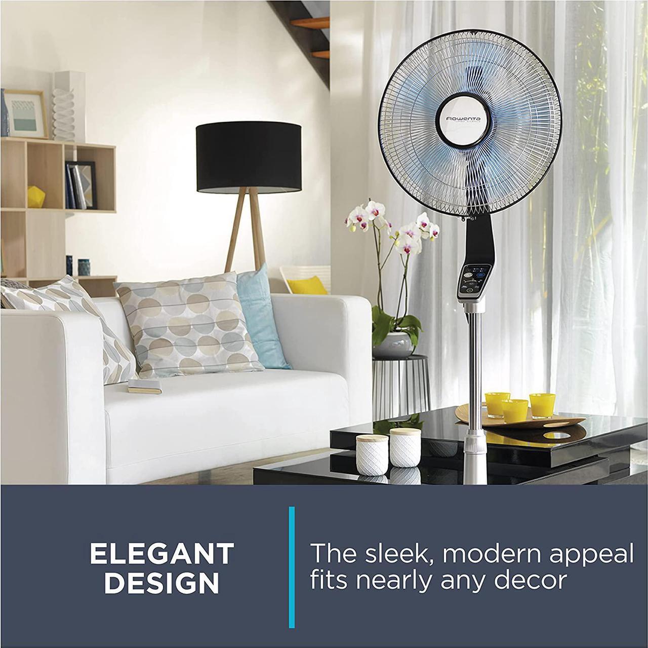 Alt view image 4 of 7 - Rowenta Turbo Silence Standing Floor Fan with Remote 53 Inches Ultra Quiet Fan Oscillating, Portable, 5 Speeds, Indoor, Refresh Up to 23-Feet VU5670,Silver