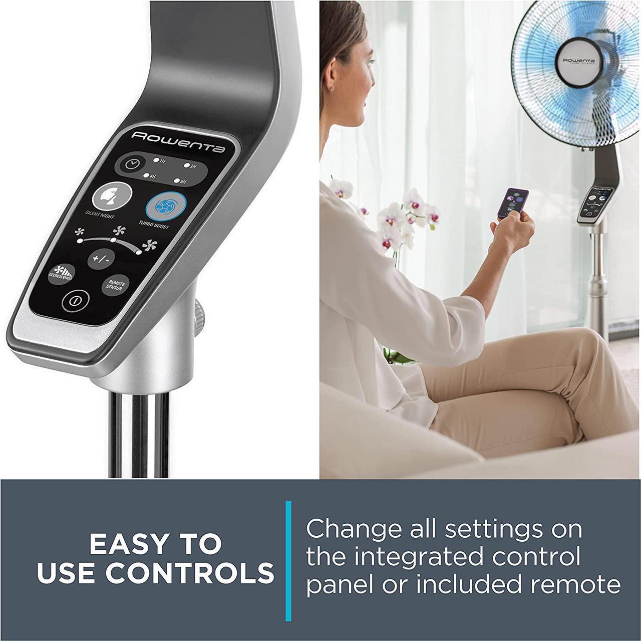 Alt view image 5 of 7 - Rowenta Turbo Silence Standing Floor Fan with Remote 53 Inches Ultra Quiet Fan Oscillating, Portable, 5 Speeds, Indoor, Refresh Up to 23-Feet VU5670,Silver