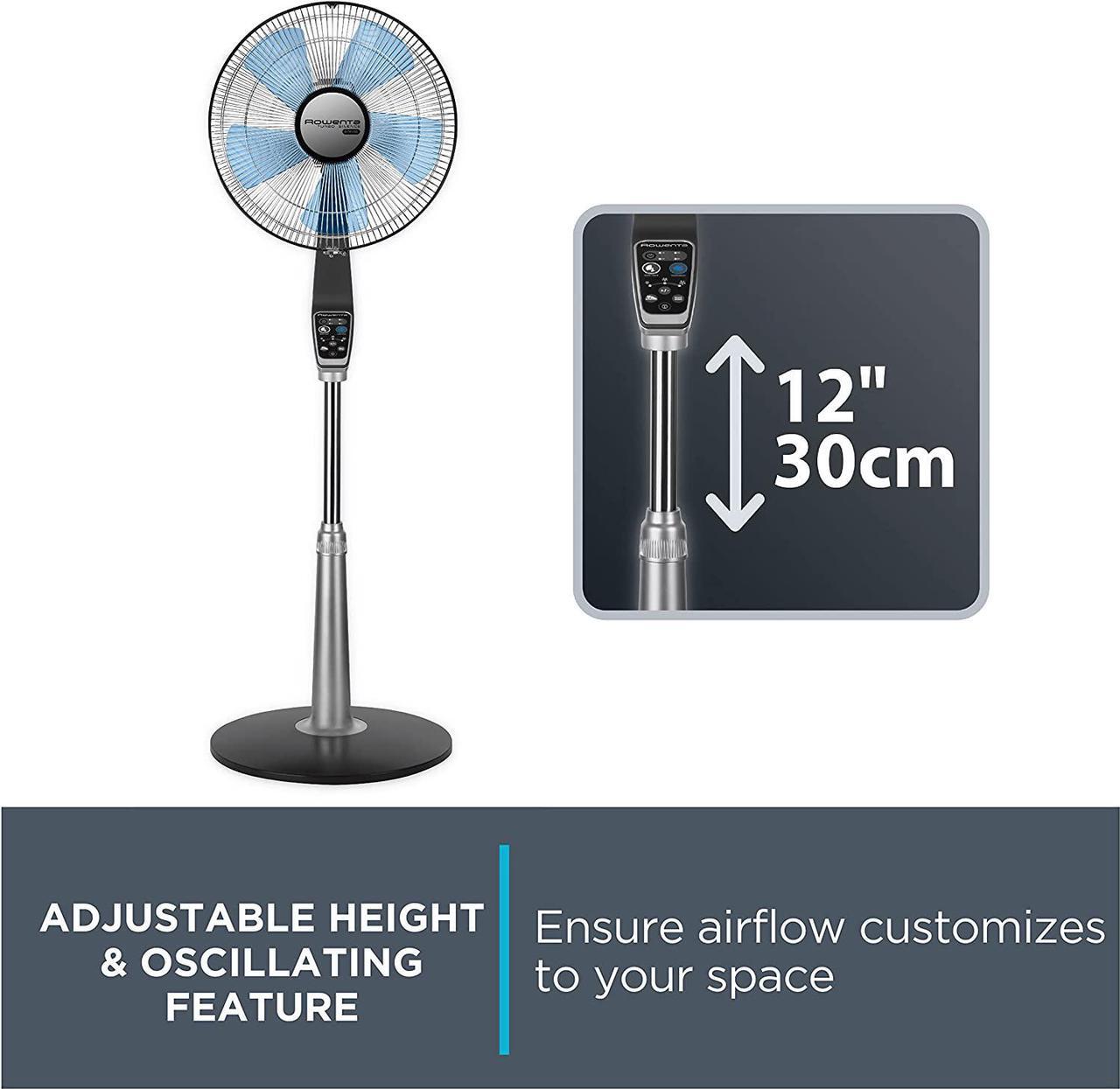 Alt view image 6 of 7 - Rowenta Turbo Silence Standing Floor Fan with Remote 53 Inches Ultra Quiet Fan Oscillating, Portable, 5 Speeds, Indoor, Refresh Up to 23-Feet VU5670,Silver
