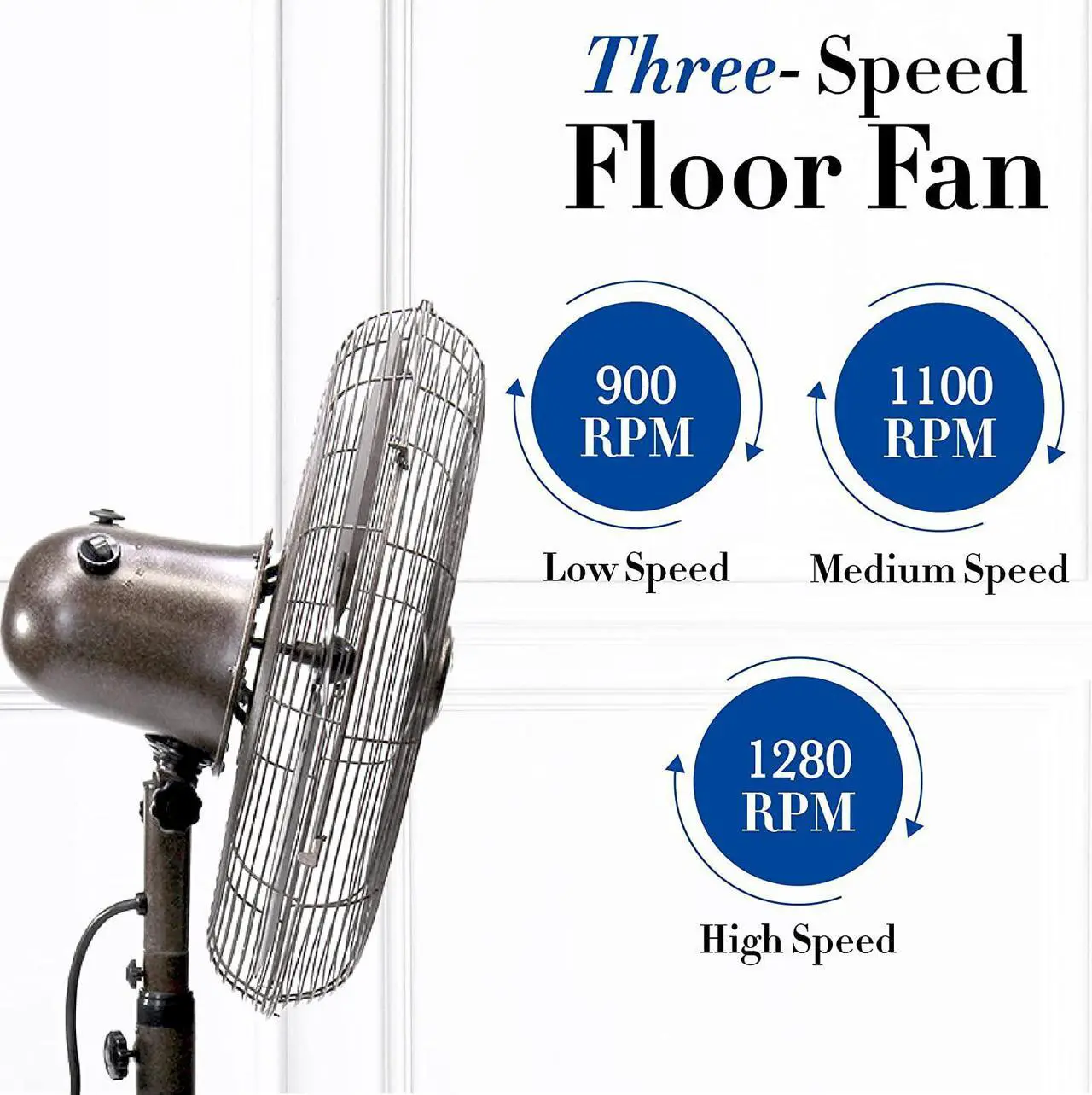 Alt view image 6 of 7 - Designer Aire Oscillating Indoor/Outdoor Standing Floor Fan for Cooling Your Area Fast - 3-Speeds, Adjustable 40-51 Inches in Height, Fits Your Home Decor
