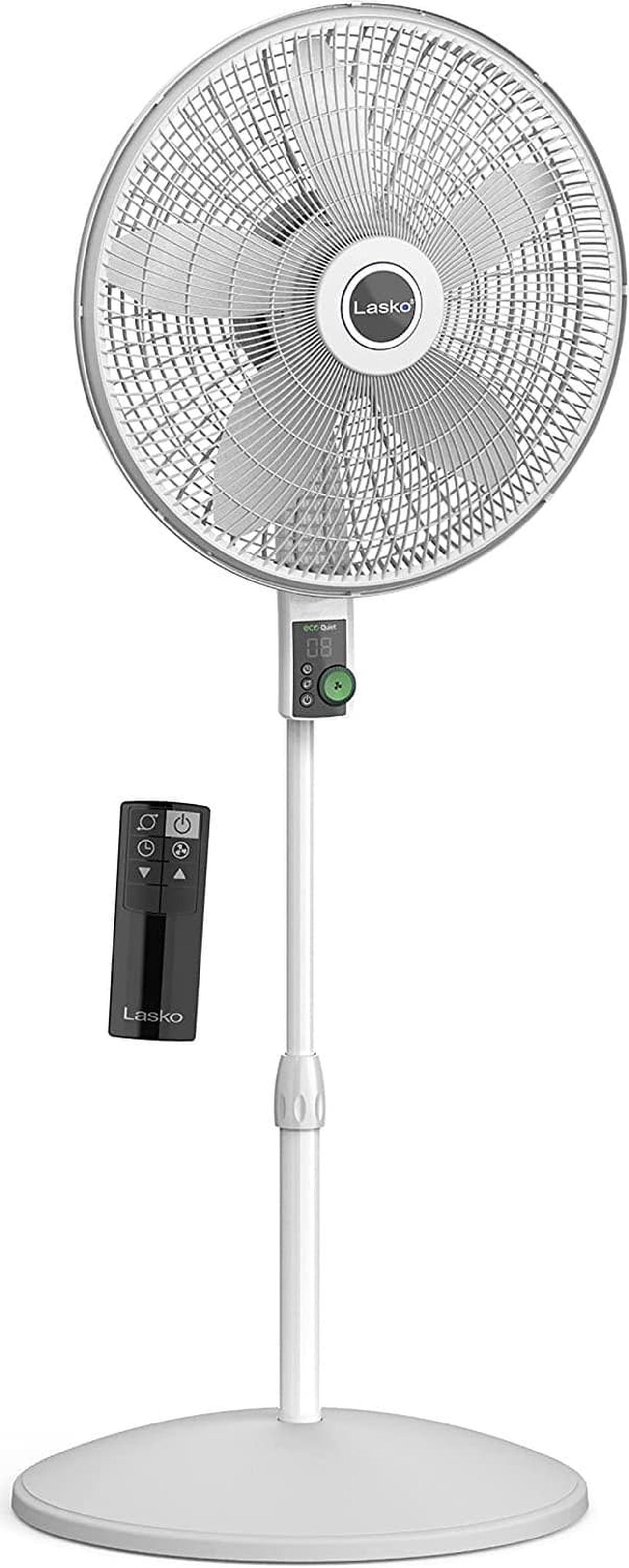 Main image of Lasko Oscillating 18-inch EcoQuiet DC Motor 12-Speed Pedestal Fan with Remote Control, White, S18705