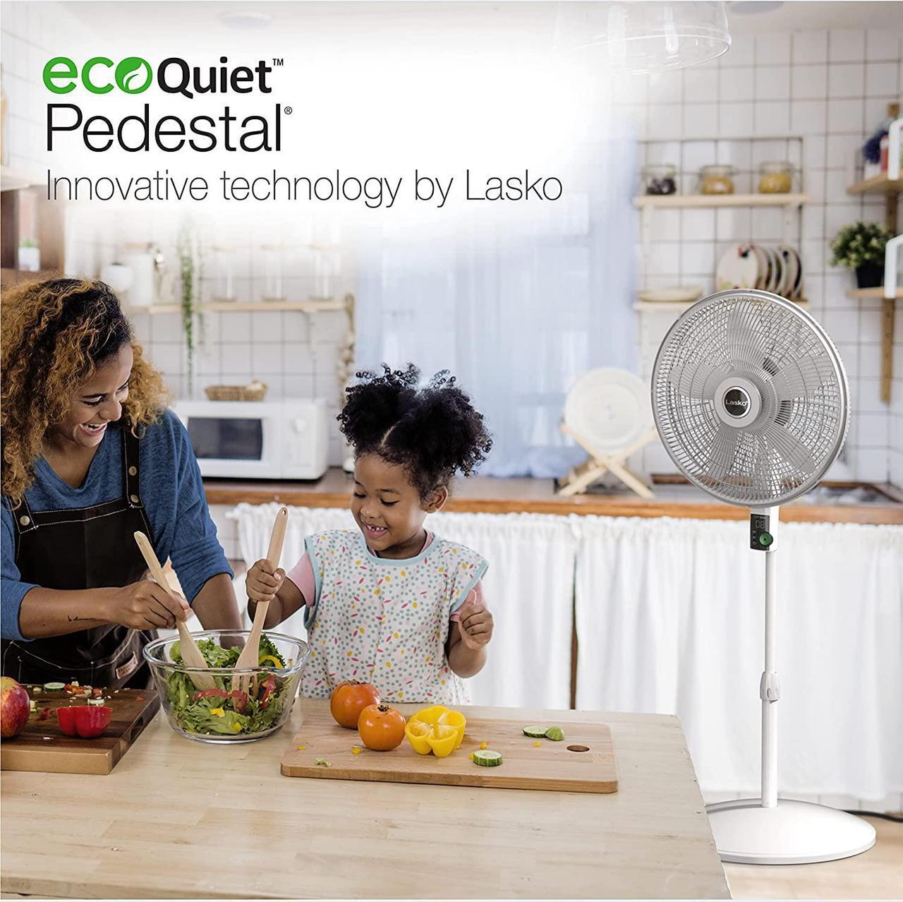 Alt view image 2 of 7 - Lasko Oscillating 18-inch EcoQuiet DC Motor 12-Speed Pedestal Fan with Remote Control, White, S18705