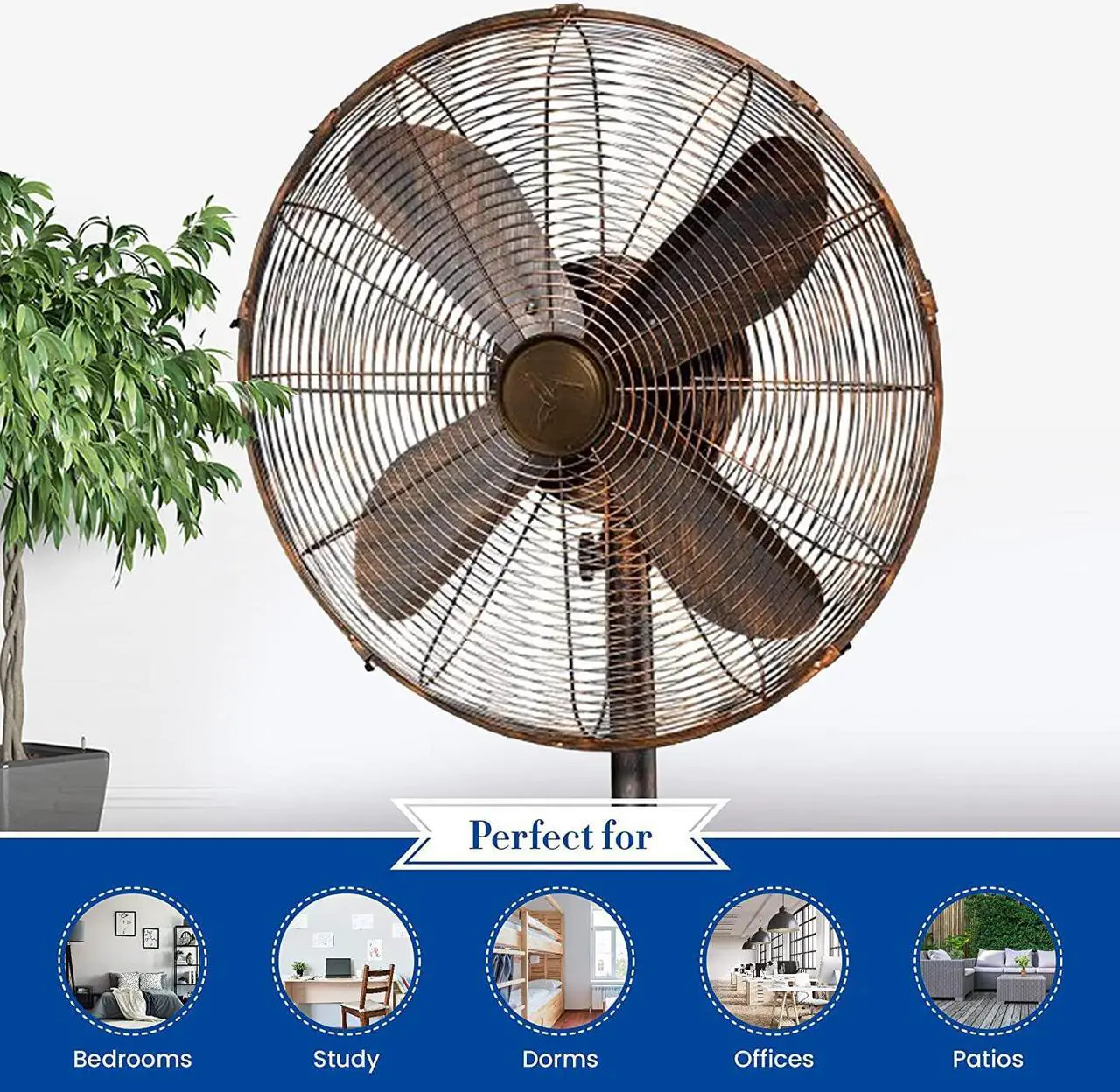 Alt view image 5 of 7 - Designer Aire Oscillating Indoor/Outdoor Standing Floor Fan for Cooling Your Area Fast - 3-Speeds, Adjustable 40-51 Inches in Height, Fits Your Home Decor