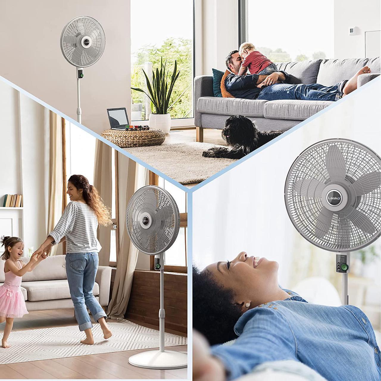 Alt view image 7 of 7 - Lasko Oscillating 18-inch EcoQuiet DC Motor 12-Speed Pedestal Fan with Remote Control, White, S18705