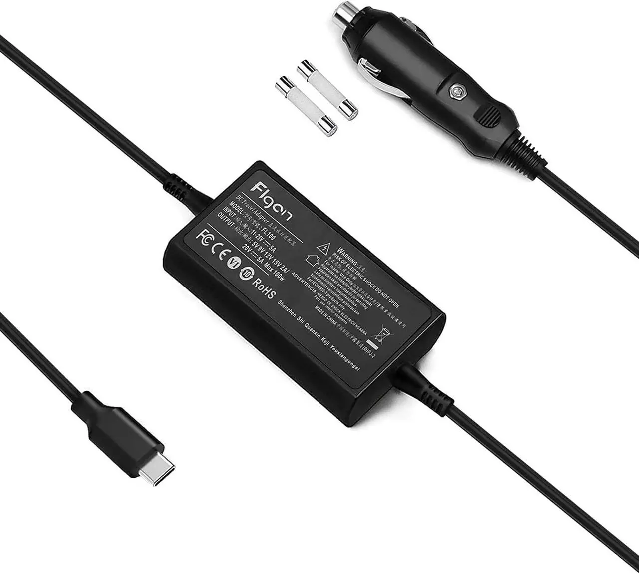 Main image of 100W 90W 87W 96W USB-C DC Travel Car Charger for Dell Latitude 9520 9420 7520 7420 5520 5420 5320 5430 5530 7330 7430 7530 9430 MacBook Pro 15 16 Surface Pro Dell HP Laptop Car Charger Power Supply