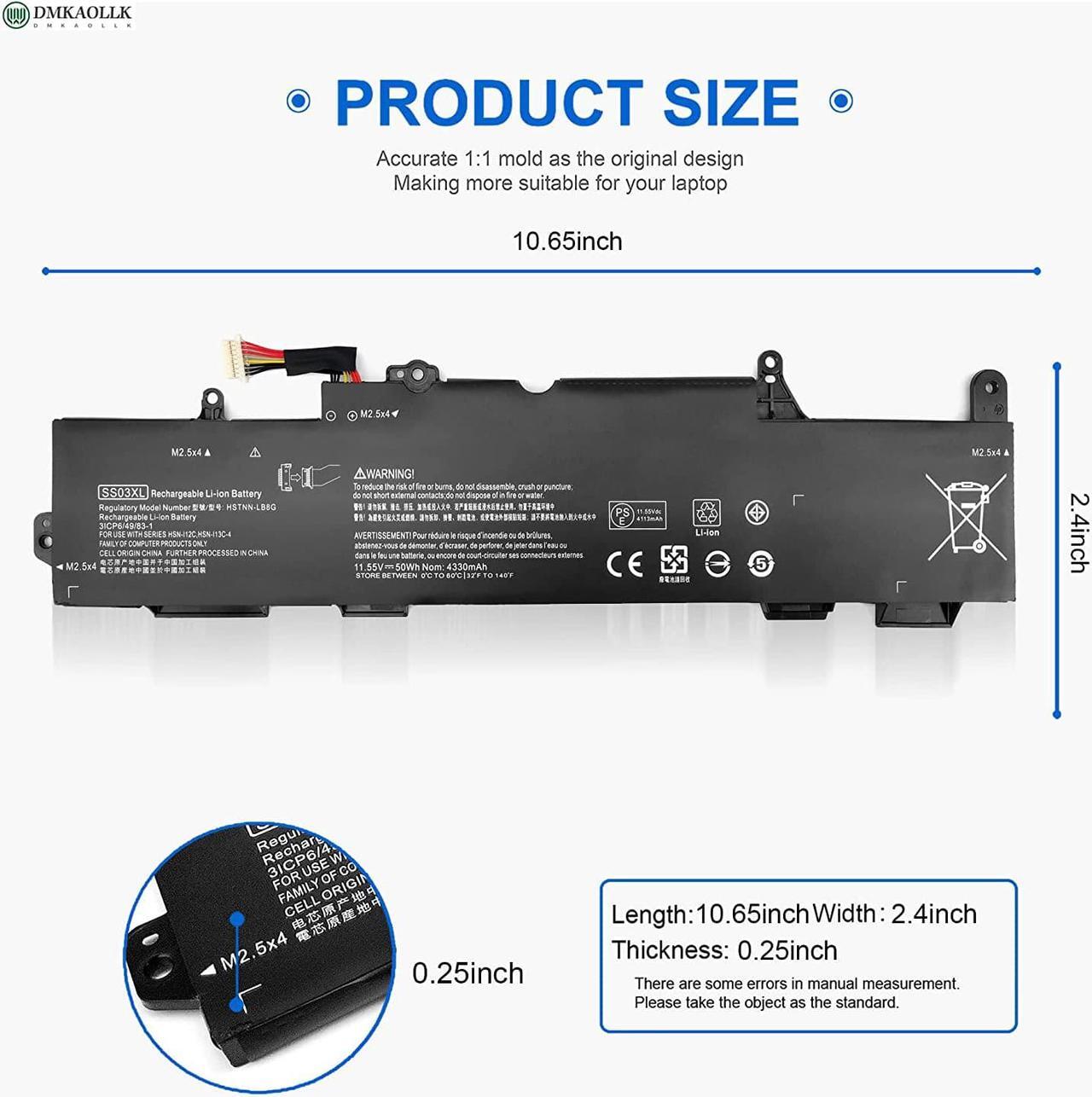 Alt view image 5 of 7 - SS03XL 933321-855 Battery for HP EliteBook 840 G5,EliteBook 730 735 740 745 830 846 G5, EliteBook 735 745 830 840 G6 ZBook 14U G5 G6 HSN-I13C-4 HSN-112C HSTNN-LB8G 932823-421 932823-1C1 SS03050XL