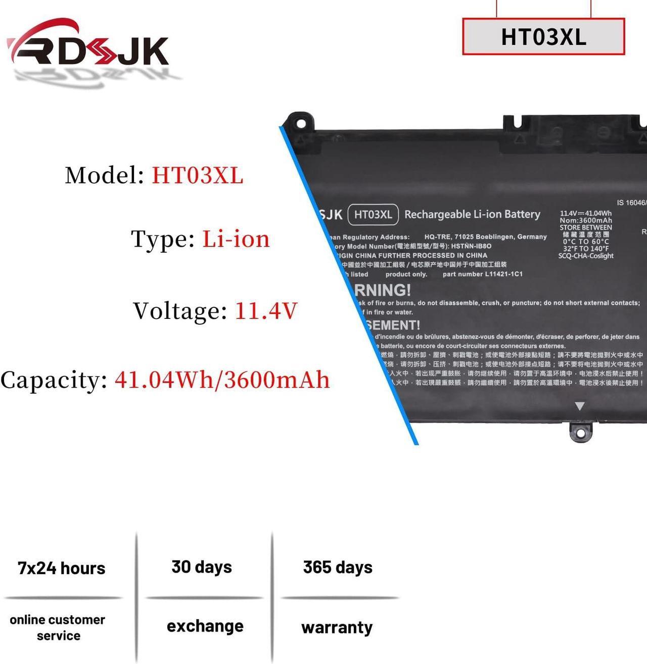 Alt view image 2 of 7 - HT03XL Laptop Battery for HP Pavilion 14-CE 14-cm 15-CS 15-DA 17-by 250 255 340 470 G7 Series HSTNN-IB8O HSTNN-LB8L HSTNN-UB7J HSTNN-DB8S HSTNN-DB8R HSTNN-LB8M HSTNN-IB8X L11421-1C1 L11421-2C2 41.04Wh