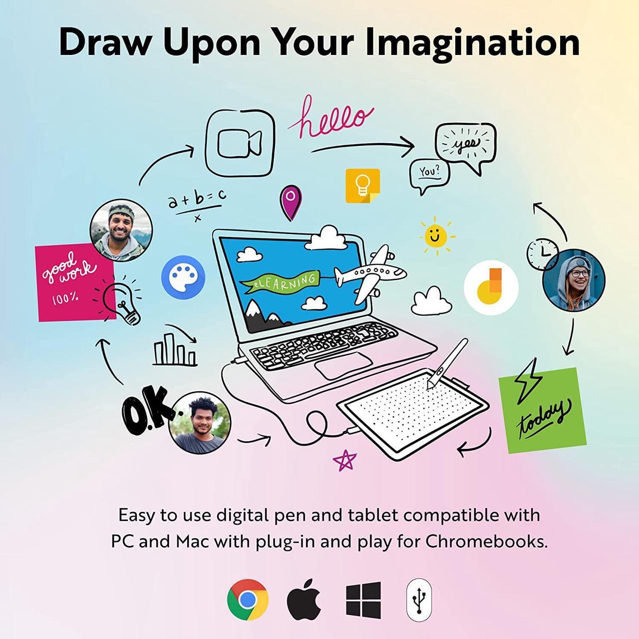 Alt view image 5 of 6 - One by Wacom Medium Graphics Drawing Tablet, Portable and Versatile for Students & Creators,10.9 x 7.4 inches, Ergonomic 2048 Pressure Sensitive Pen, Compatible with Chromebook, Mac & Windows