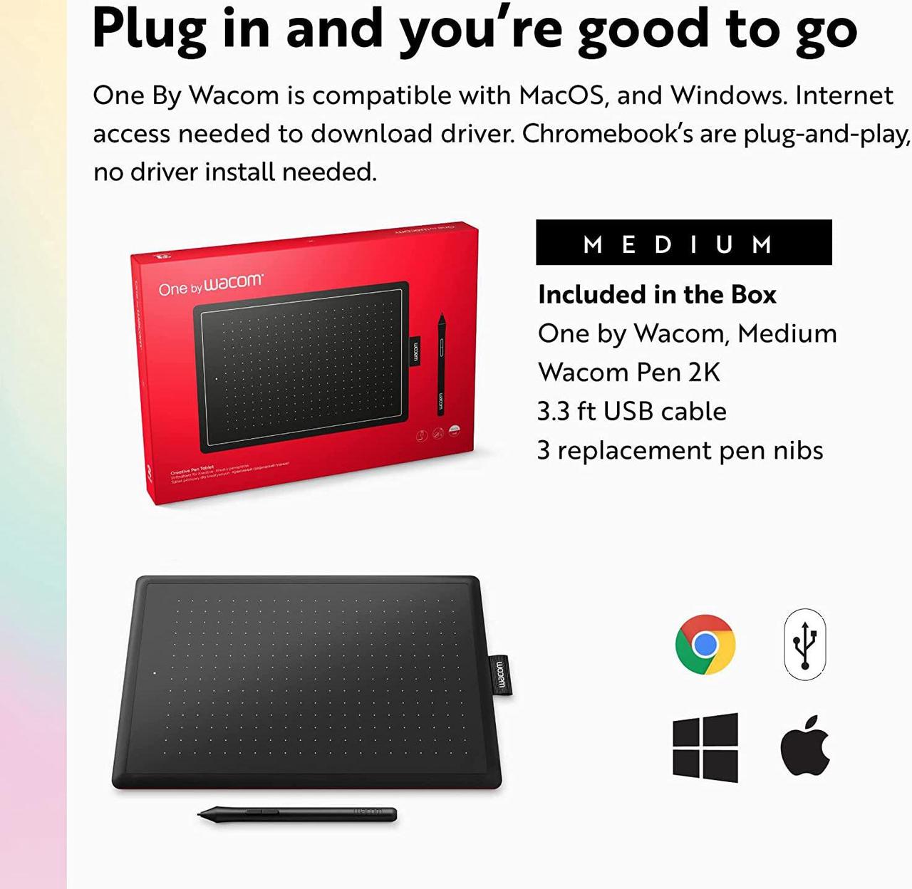 Alt view image 4 of 6 - One by Wacom Medium Graphics Drawing Tablet, Portable and Versatile for Students & Creators,10.9 x 7.4 inches, Ergonomic 2048 Pressure Sensitive Pen, Compatible with Chromebook, Mac & Windows