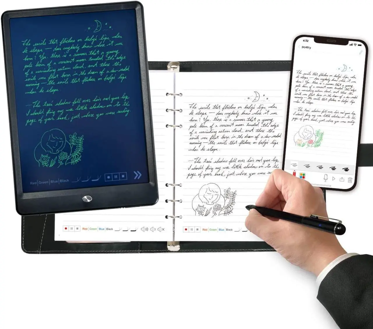 Main image of Ophaya 3 in 1 Digital Pen Smart Pen Writing Set, Includes Smartpen, Smart Notebook & Reusable Writing Tablet, Use with Ophaya App for Notes Taking, Recording, Storing, Compatible with Android and iOS