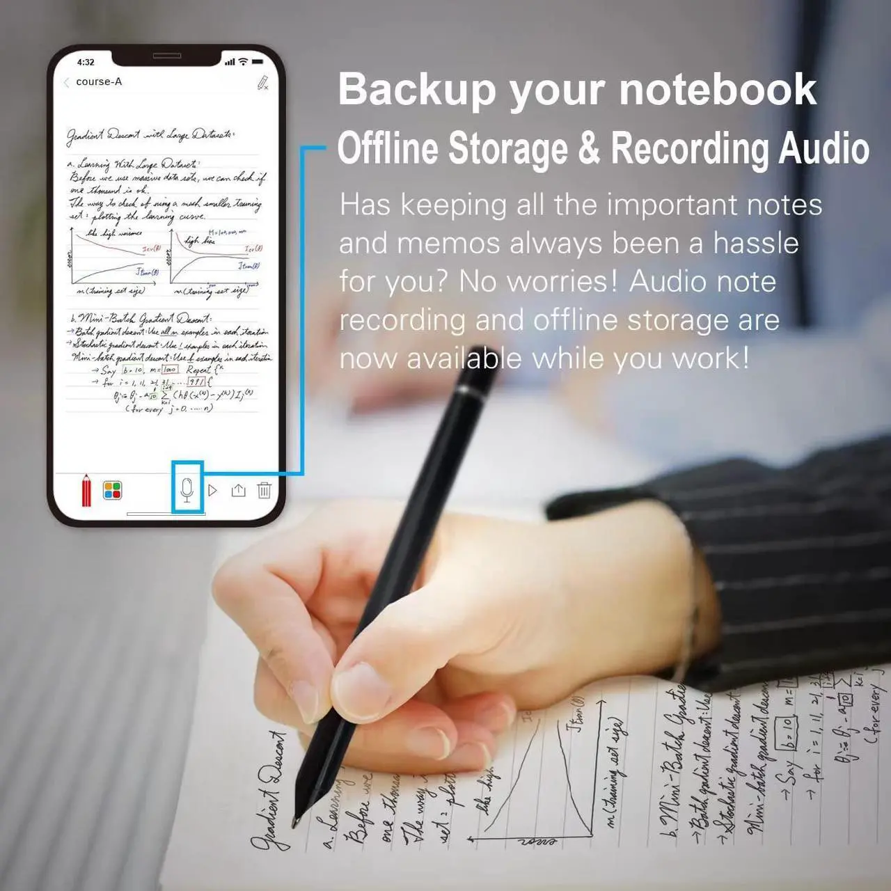 Alt view image 4 of 7 - Ophaya 3 in 1 Digital Pen Smart Pen Writing Set, Includes Smartpen, Smart Notebook & Reusable Writing Tablet, Use with Ophaya App for Notes Taking, Recording, Storing, Compatible with Android and iOS