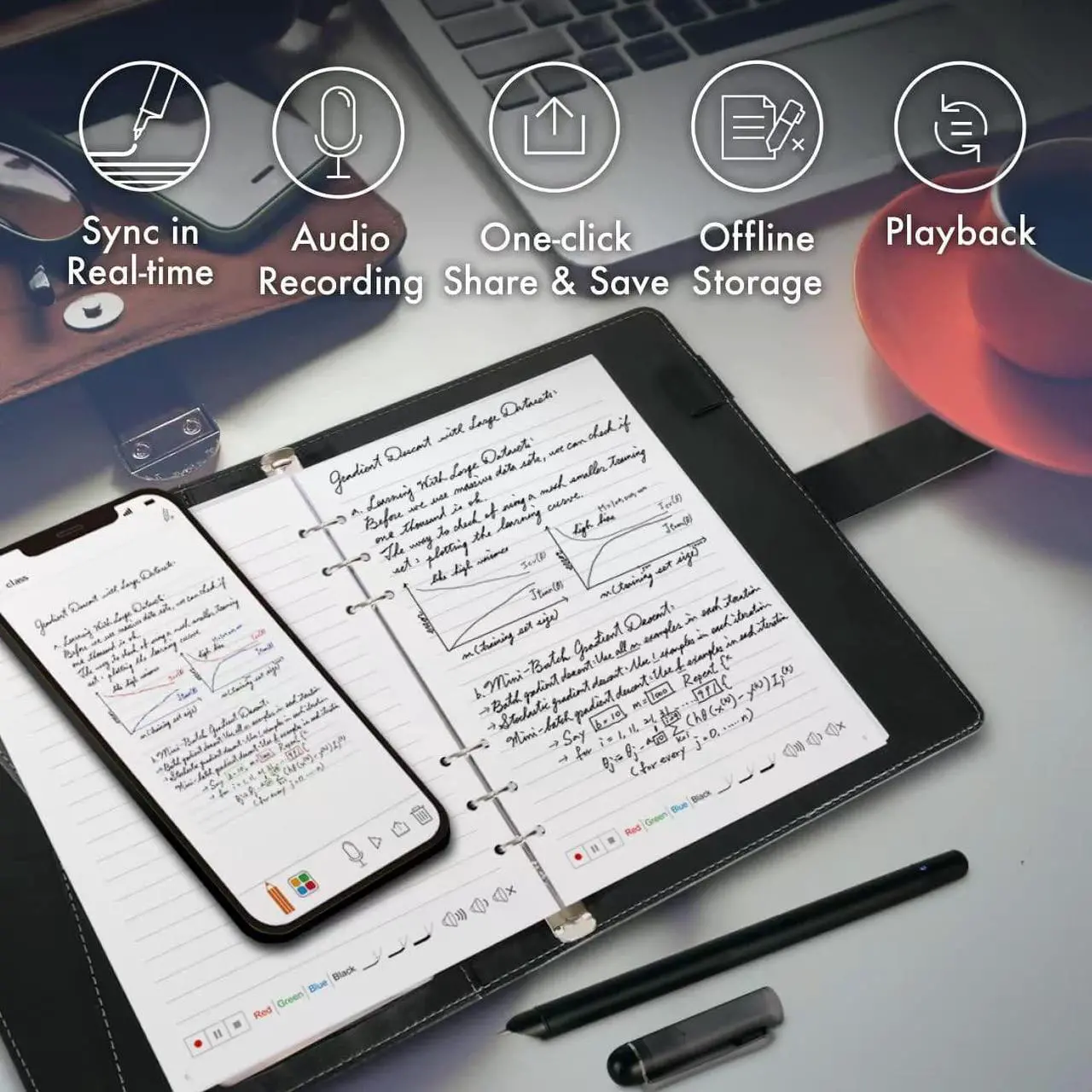 Alt view image 2 of 7 - Ophaya 3 in 1 Digital Pen Smart Pen Writing Set, Includes Smartpen, Smart Notebook & Reusable Writing Tablet, Use with Ophaya App for Notes Taking, Recording, Storing, Compatible with Android and iOS