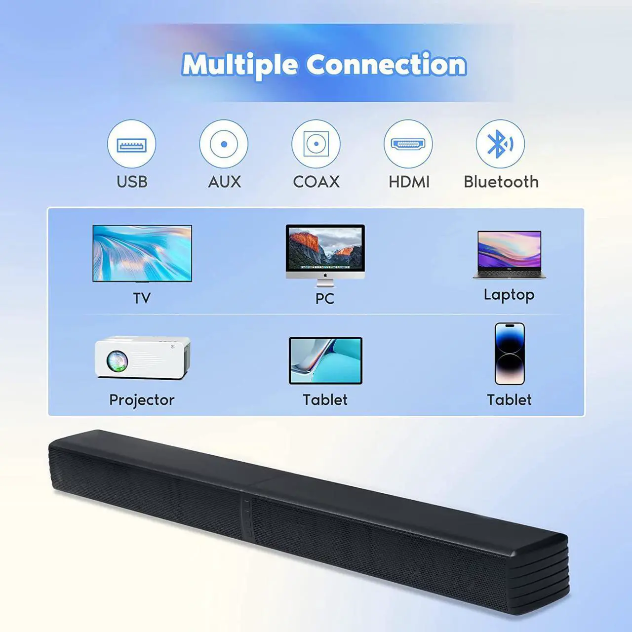 Alt view image 5 of 7 - Sound Bar, Bass Speakers for Smart TV with Dual Subwoofer 3D Surround Sound System, 32 Inch 2.2CH Home Theater Audio Soundbar, HDMI ARC Connection, 2 in 1 Detachable & Wall Mountable