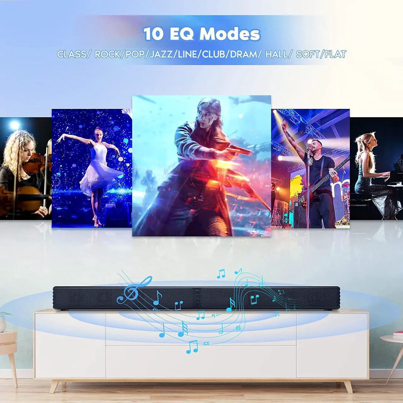 Alt view image 7 of 7 - Sound Bar, Bass Speakers for Smart TV with Dual Subwoofer 3D Surround Sound System, 32 Inch 2.2CH Home Theater Audio Soundbar, HDMI ARC Connection, 2 in 1 Detachable & Wall Mountable