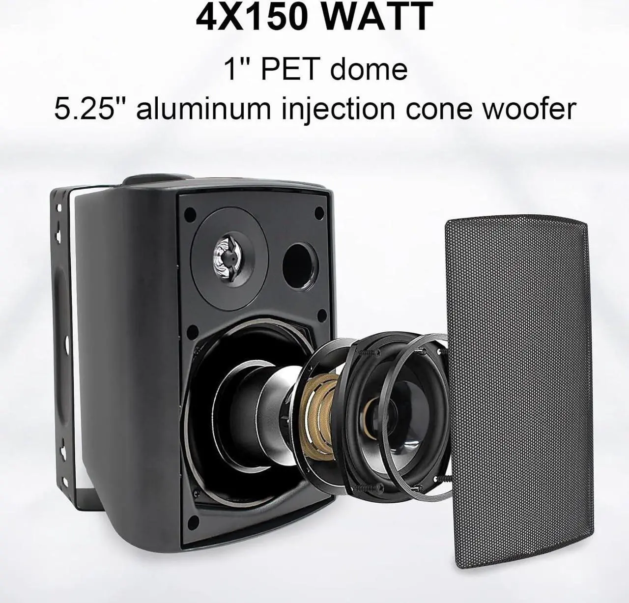 Alt view image 3 of 5 - STUDIOFINIX 5.25 Inches 600 Watts Indoor Outdoor Bluetooth Speakers All Weather Wired Wall Mount System for Patio Deck (4 Speakers)