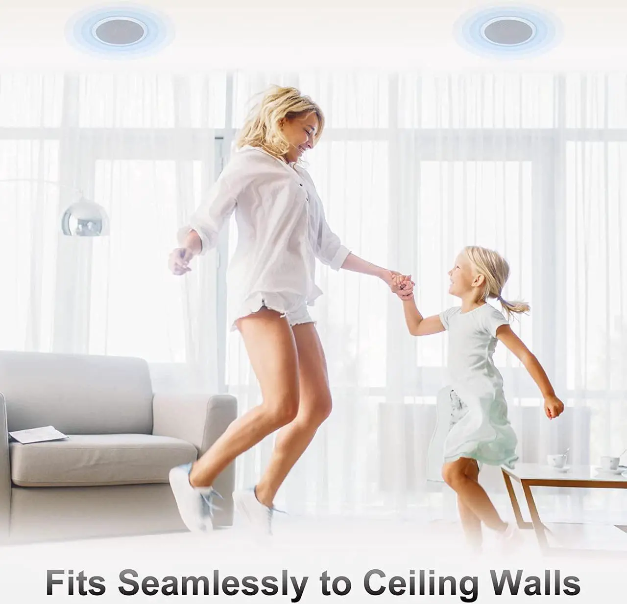 Alt view image 2 of 7 - Herdio Ceiling Speakers 6.5 Inch, 320W 2-Way Round Flush Mount Speakers, Premium Stereo Sound, Easy to Install, Perfect for Home Theater Living Room Bathroom Office, (White, Pair)