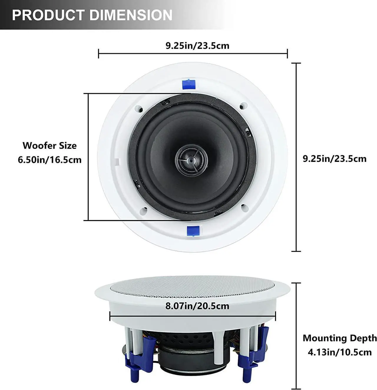 Alt view image 6 of 7 - Herdio Ceiling Speakers 6.5 Inch, 320W 2-Way Round Flush Mount Speakers, Premium Stereo Sound, Easy to Install, Perfect for Home Theater Living Room Bathroom Office, (White, Pair)