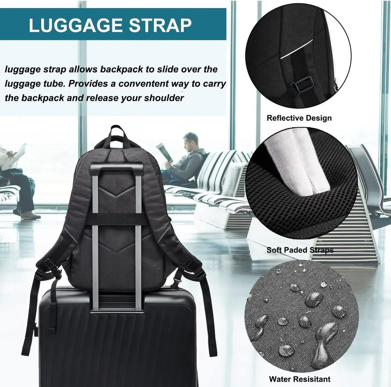 Alt view image 6 of 7 - Laptop Backpack for Men Travel Backpack Water-Resistant 15.6 Inch Computer Backpack Work Business Black
