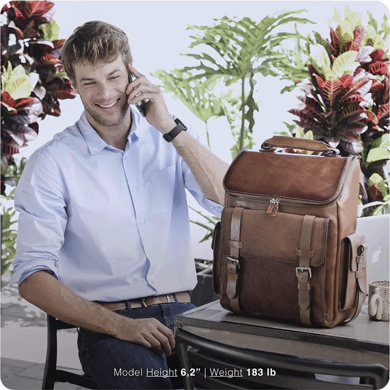 Alt view image 2 of 7 - VELEZ Full Grain Leather Backpack for Men - 15 Inch Laptop Bag - Vintage Travel Rucksack - Casual Daypack for Women