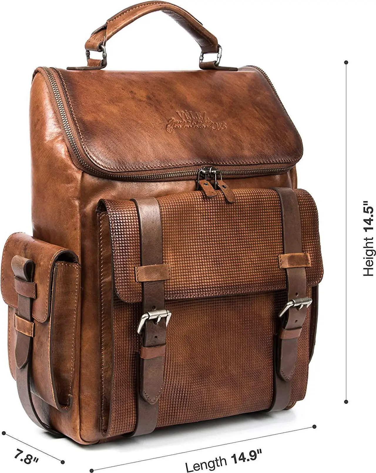 Alt view image 3 of 7 - VELEZ Full Grain Leather Backpack for Men - 15 Inch Laptop Bag - Vintage Travel Rucksack - Casual Daypack for Women