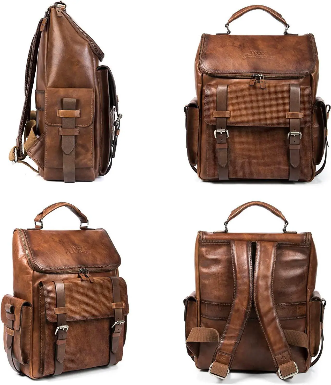 Alt view image 4 of 7 - VELEZ Full Grain Leather Backpack for Men - 15 Inch Laptop Bag - Vintage Travel Rucksack - Casual Daypack for Women