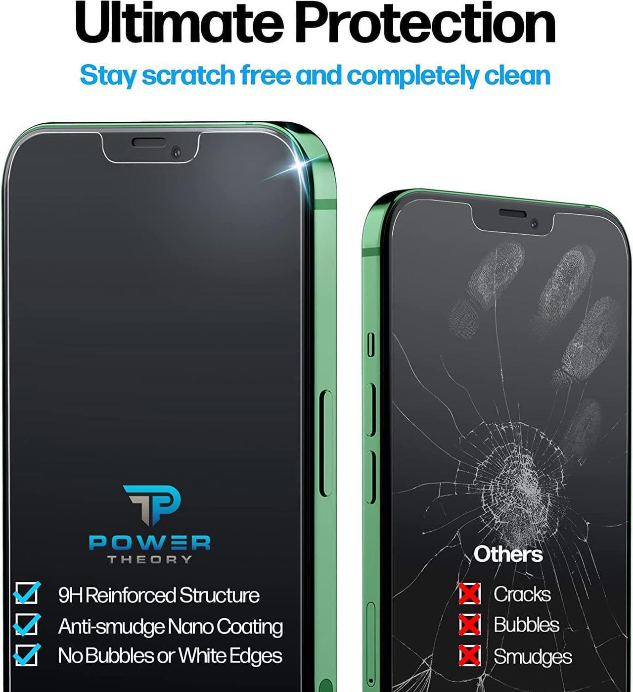 Alt view image 4 of 6 - Power Theory 2-Pack Screen Protector for iPhone 12 Mini Premium Shatter Resistant Tempered Glass [9H Hardness], Easy Install Kit, 99.99% HD Clear, Bubble Free, Case Friendly, Anti-Scratch, Anti-Smudge