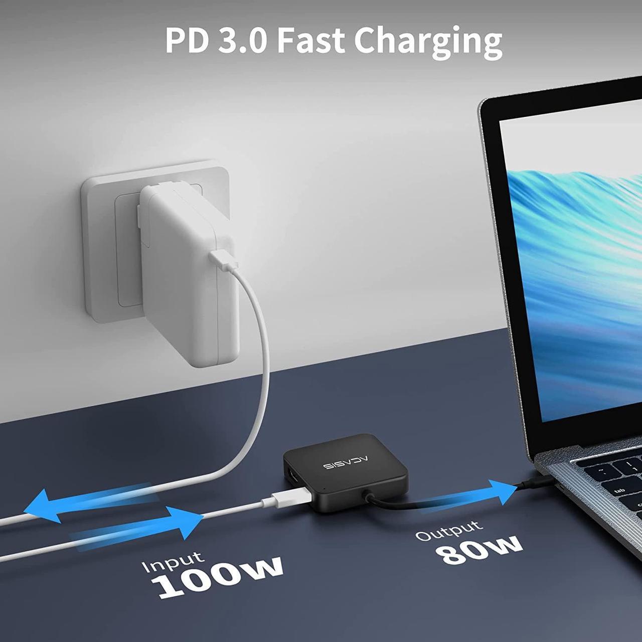 Alt view image 4 of 7 - USB C Hub, Multi-Port USB Type-C Hub with 4K HDMI, Power Delivery 100 W | 3 USB 3.0 Port | 1 Type-C 3.0 Port | USB Splitter Adapter for MacBook, Mac Mini, XPS, Laptop and USB C Devices (0.49ft)