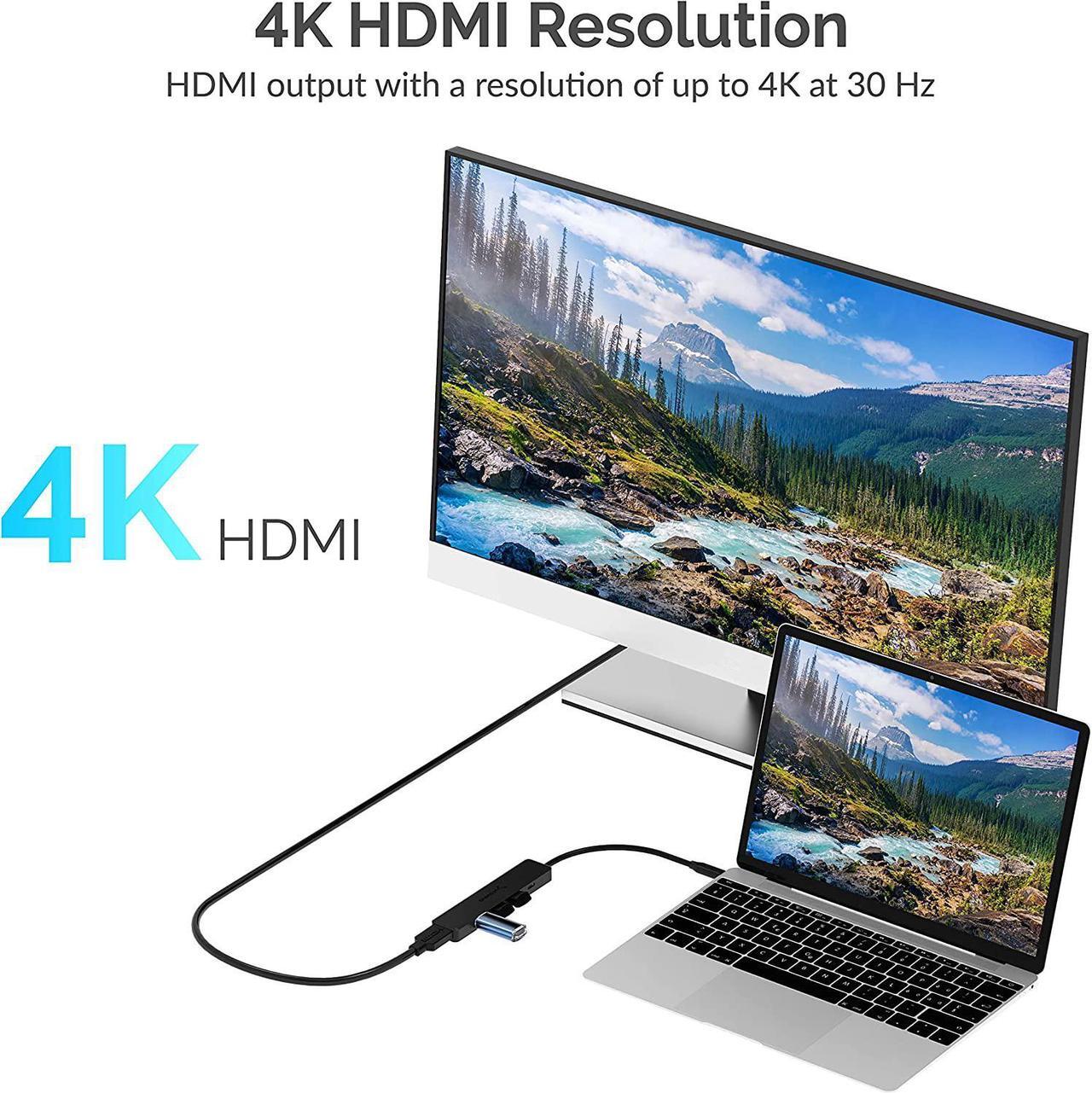 Alt view image 3 of 7 - Multi Port USB C Hub with 4K HDMI | Type C Power Delivery (60 Watts) Port | 1 USB 3.0 Port | 2 USB 2.0 Ports (HB-TC5P)