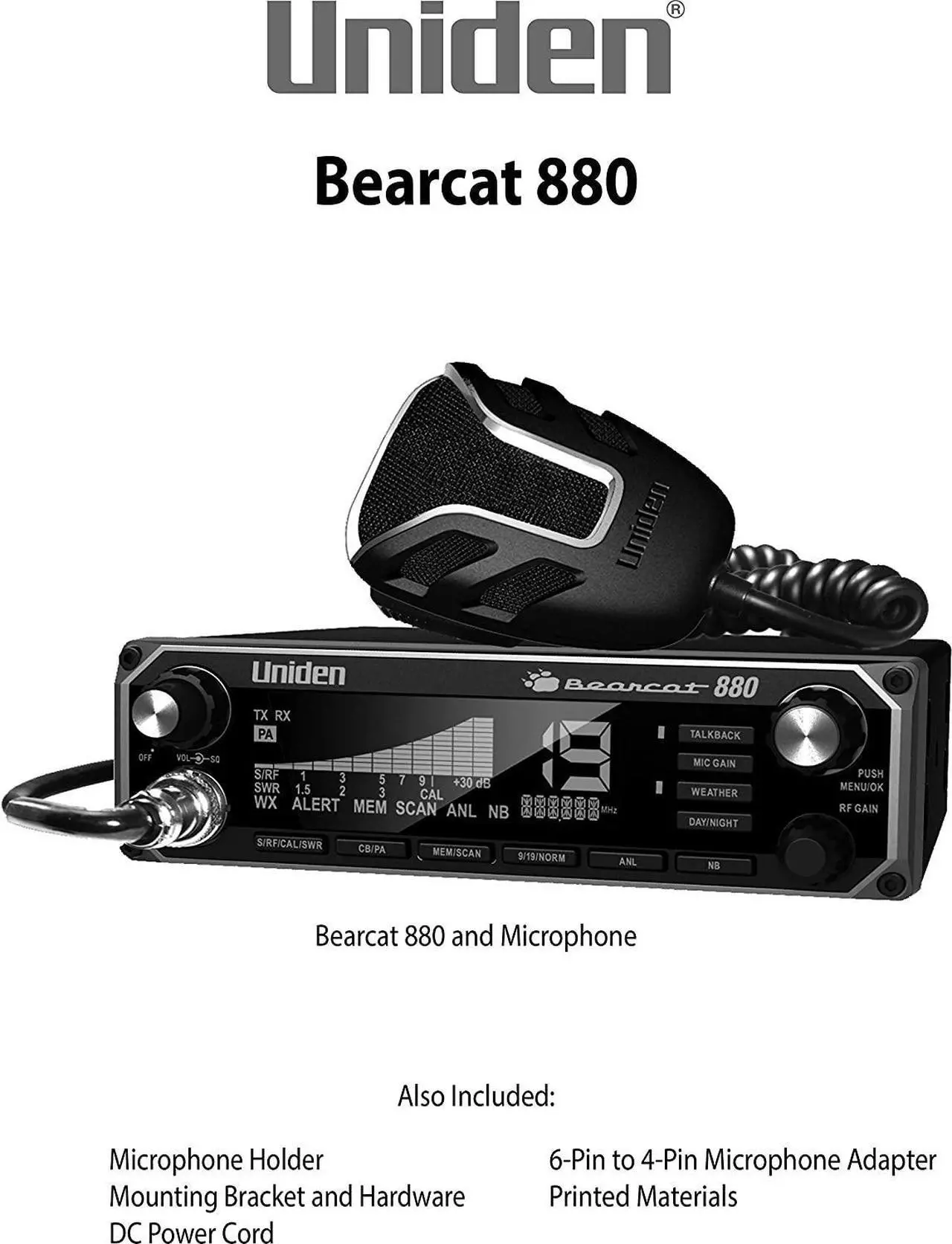 Alt view image 2 of 4 - Uniden BEARCAT 880 CB Radio with 40 Channels and Large Easy-to-Read 7-Color LCD Display with Backlighting, Backlit Control Knobs/Buttons, NOAA Weather Alert, PA/CB Switch, and Wireless Mic Compatible