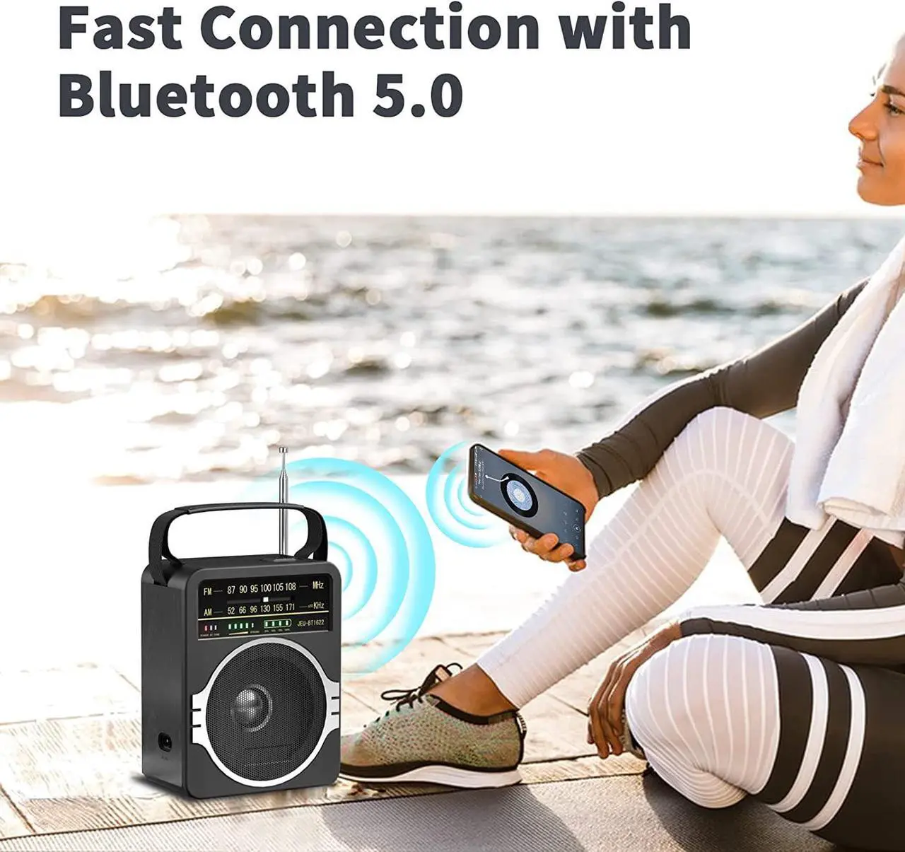 Alt view image 3 of 7 - Portable AM FM Radio, Bluetooth 5.0 Radios 5 Watts Loud Speaker,FM Radio Built-in Rechargeable Battery/DC D*4 Cell Battery Operated & AC Power Plug in Wall Black