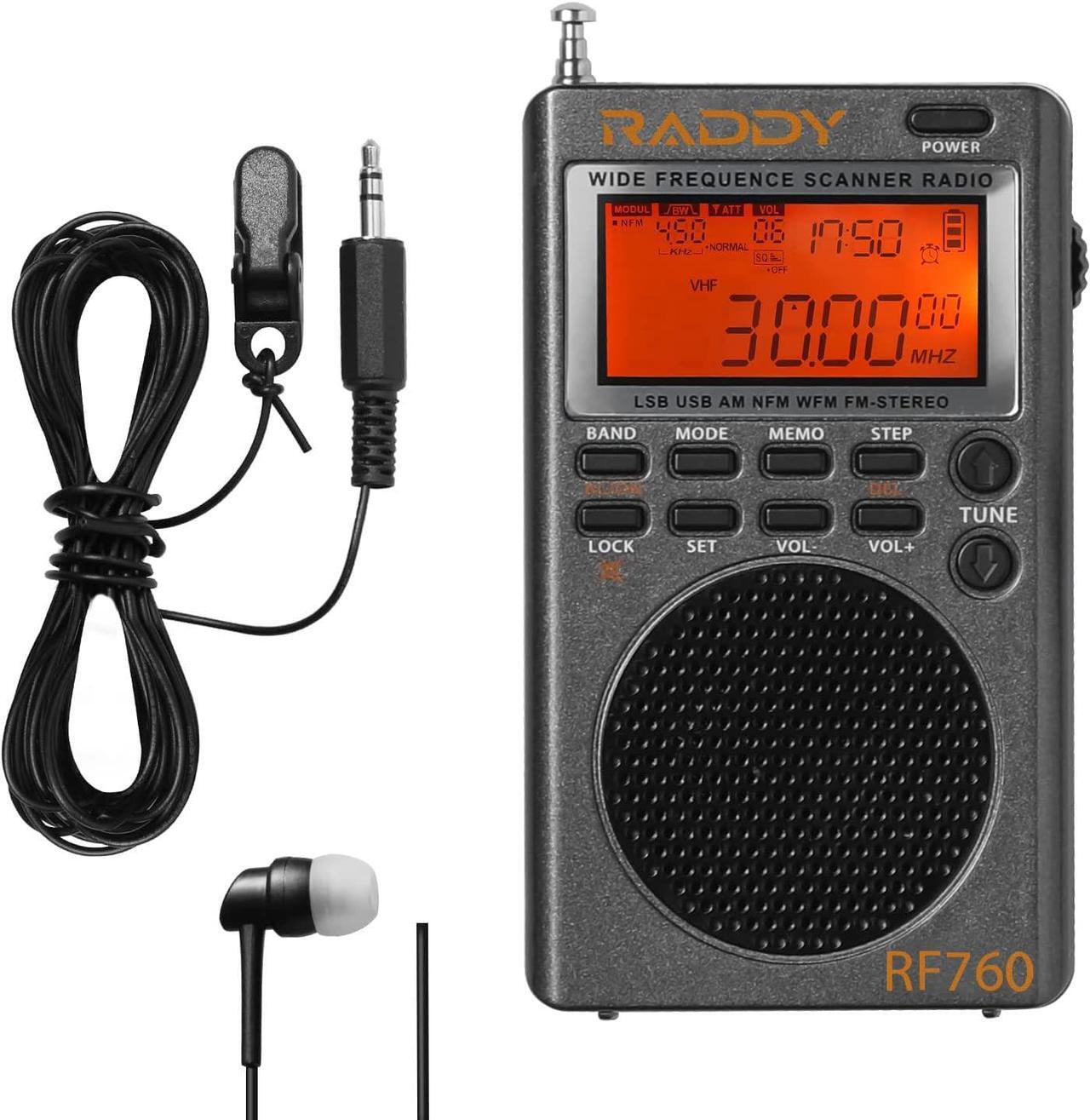 Main image of Raddy RF760 Portable SSB Shortwave Radio Receiver with NOAA Alert, Full Band AM/FM/SW/CB/VHF/UHF/WX/AIR, Battery Operated, Rechargeable Digital Radio with Earphone Jack and 9.7ft Wire Antenna